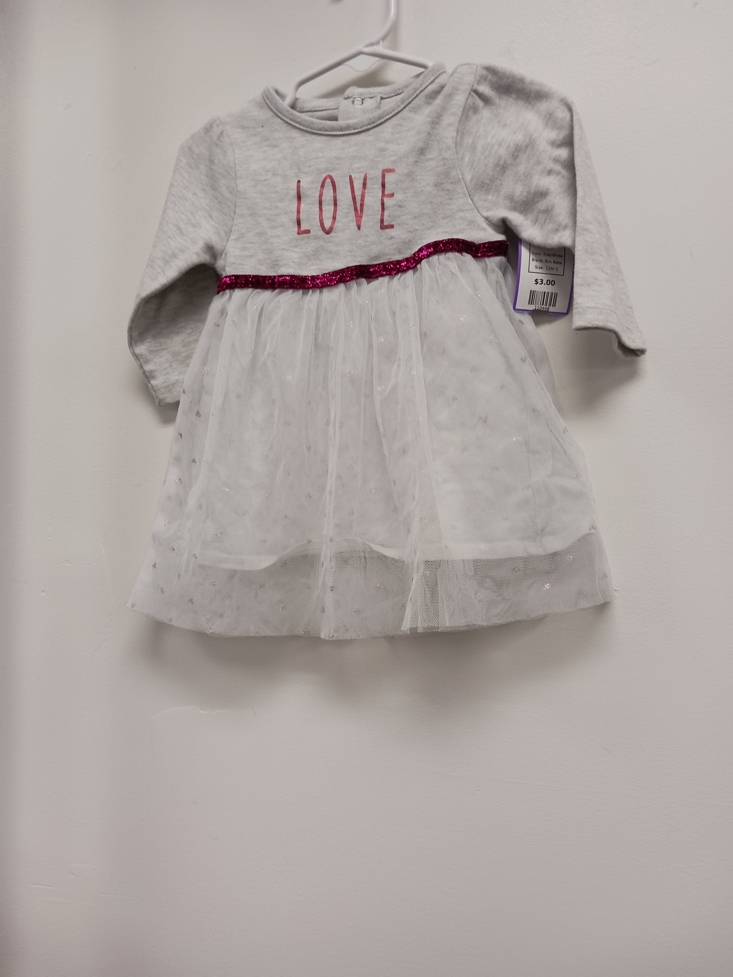 Grey/White Bon Bebe Dress, 12M G