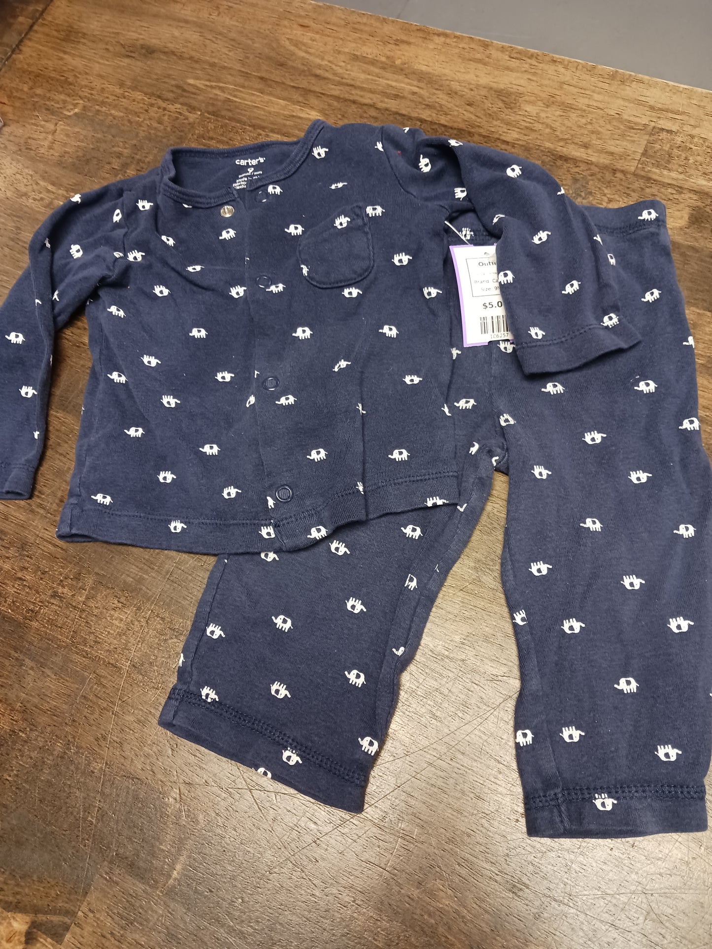 Navy/White Elephant Carters Outfit, 9M B
