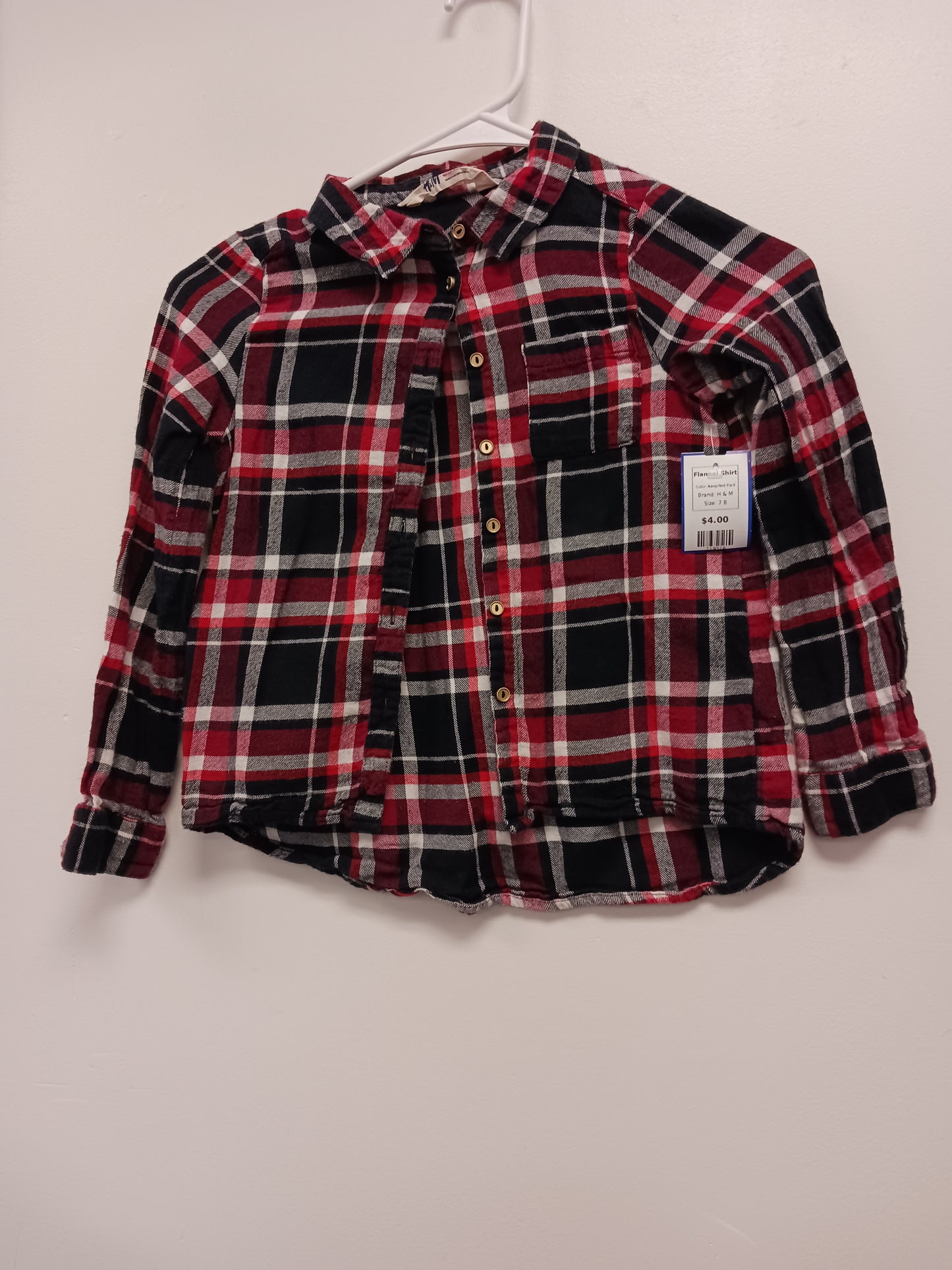 Navy/Red Plaid H & M Flannel Shirt, 7 B