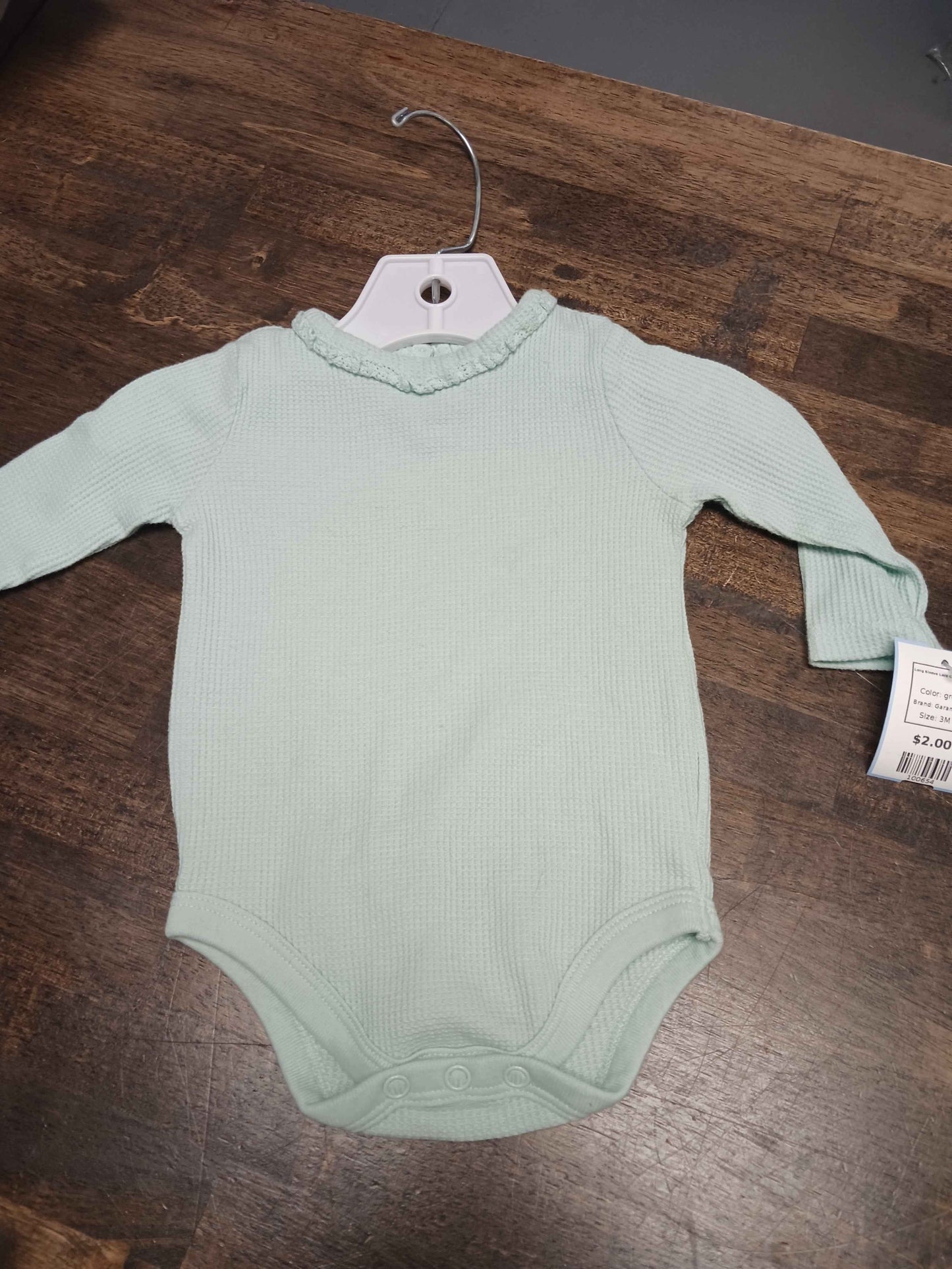 green Garanimals Long Sleeve Lace Collar Onesie, 3M G