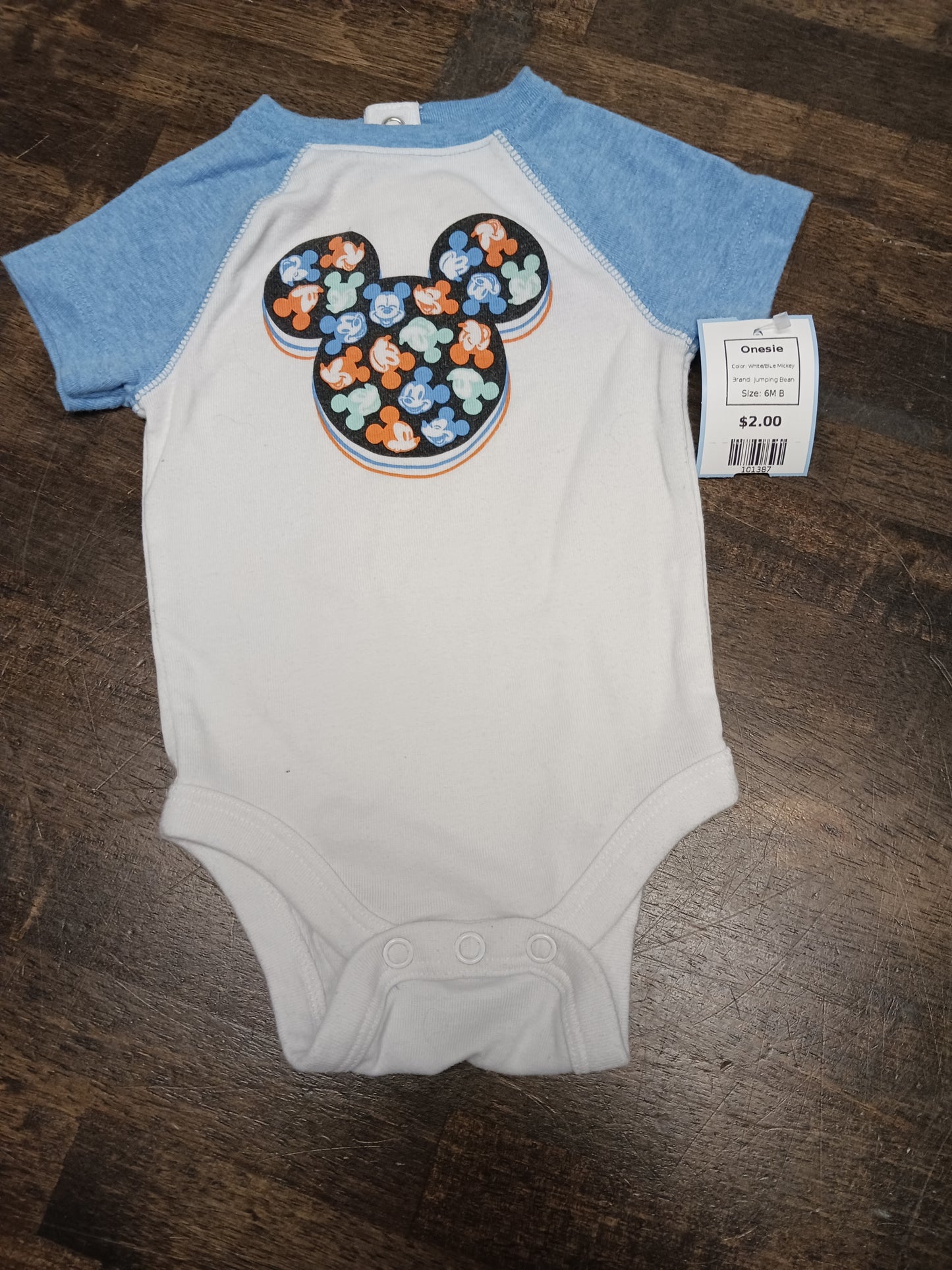White/Blue Mickey Jumping Bean Onesie, 6M B