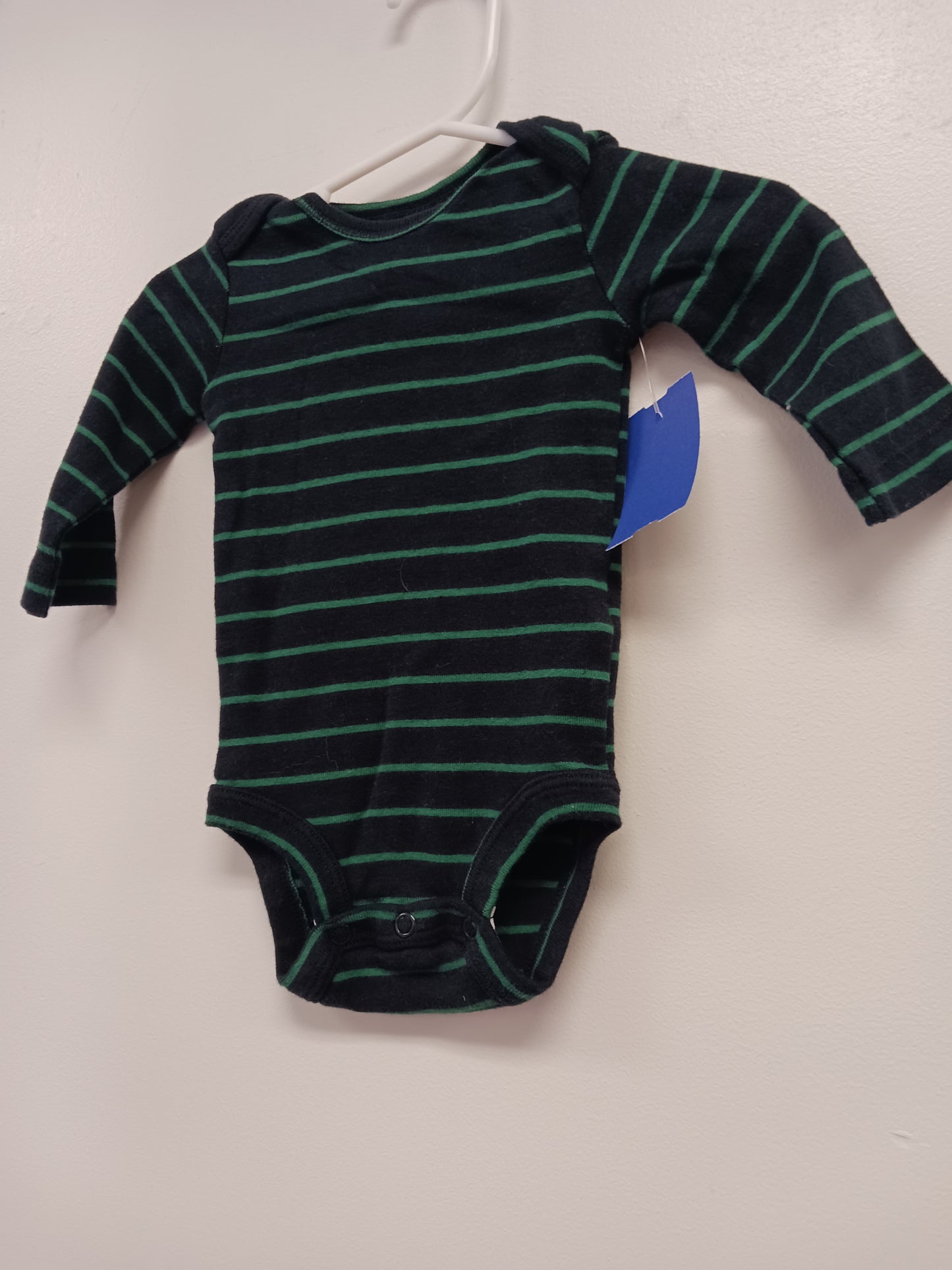 Black/Green Striped Carters Longsleeve Onesie, 3M B