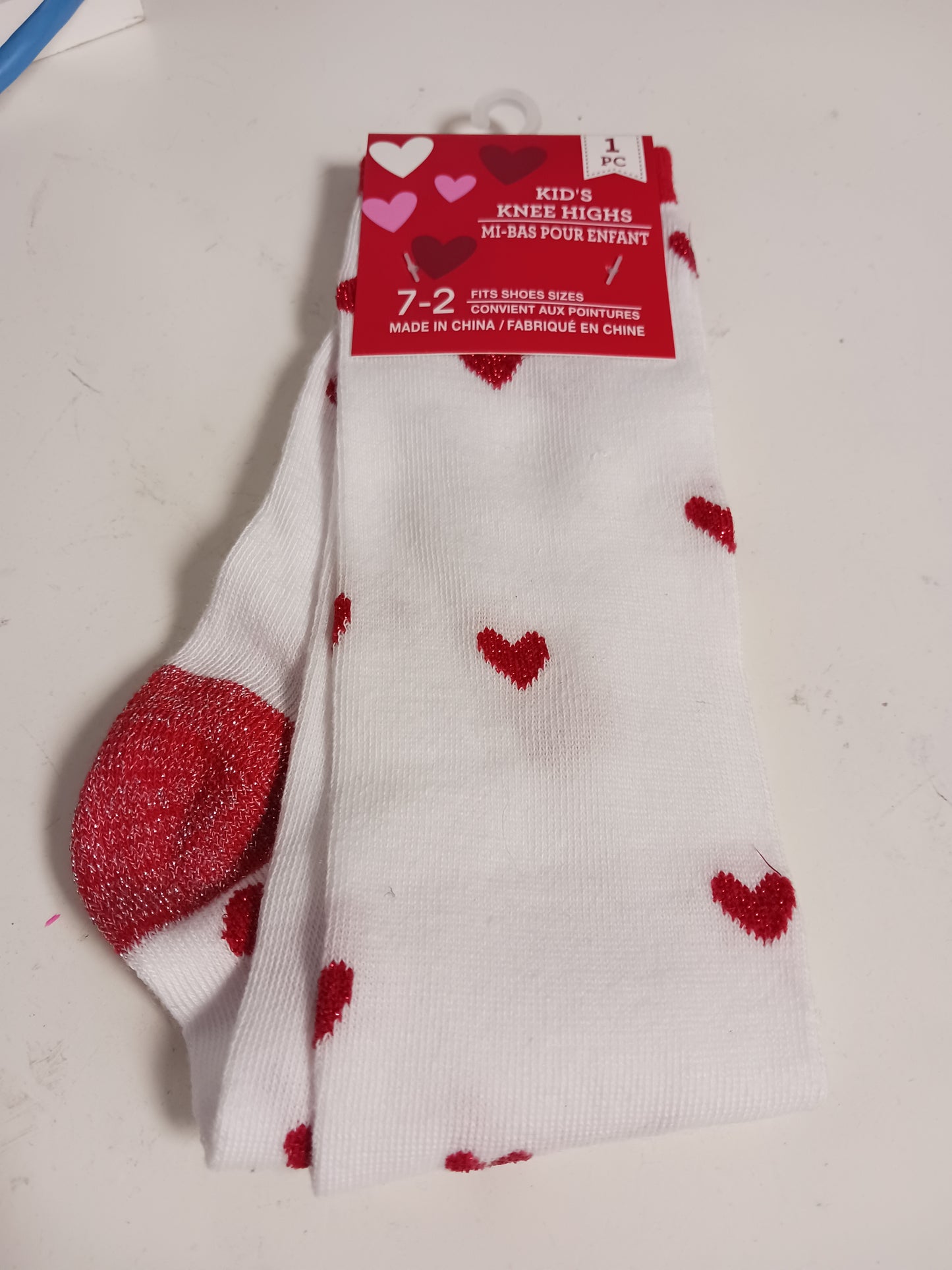white/red Heart Socks 7-2, 7-2