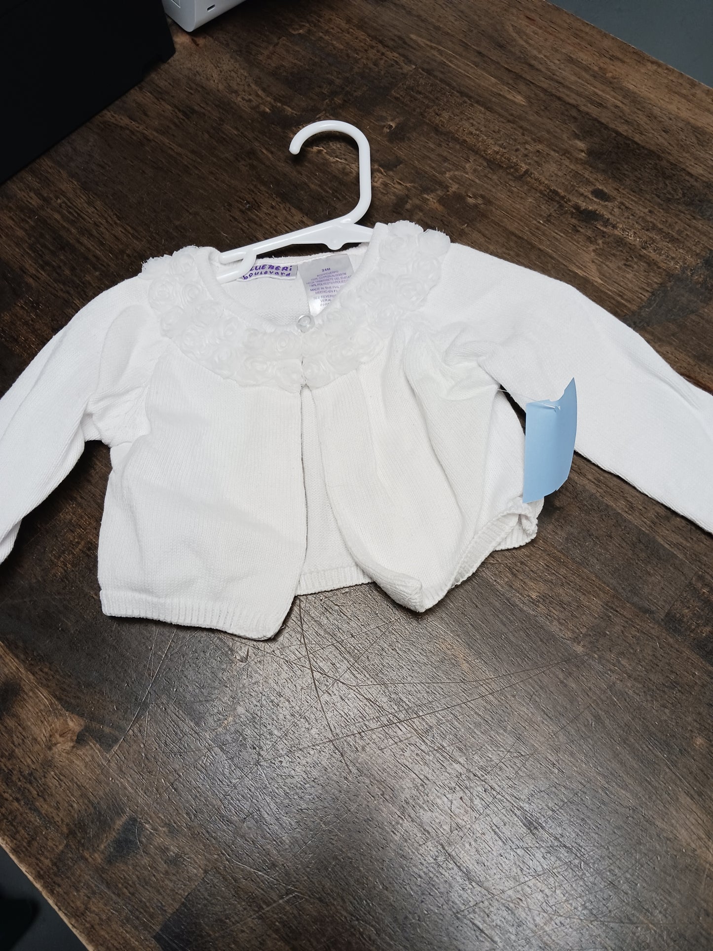 white Blueberi Boulevard Rose Cardigan