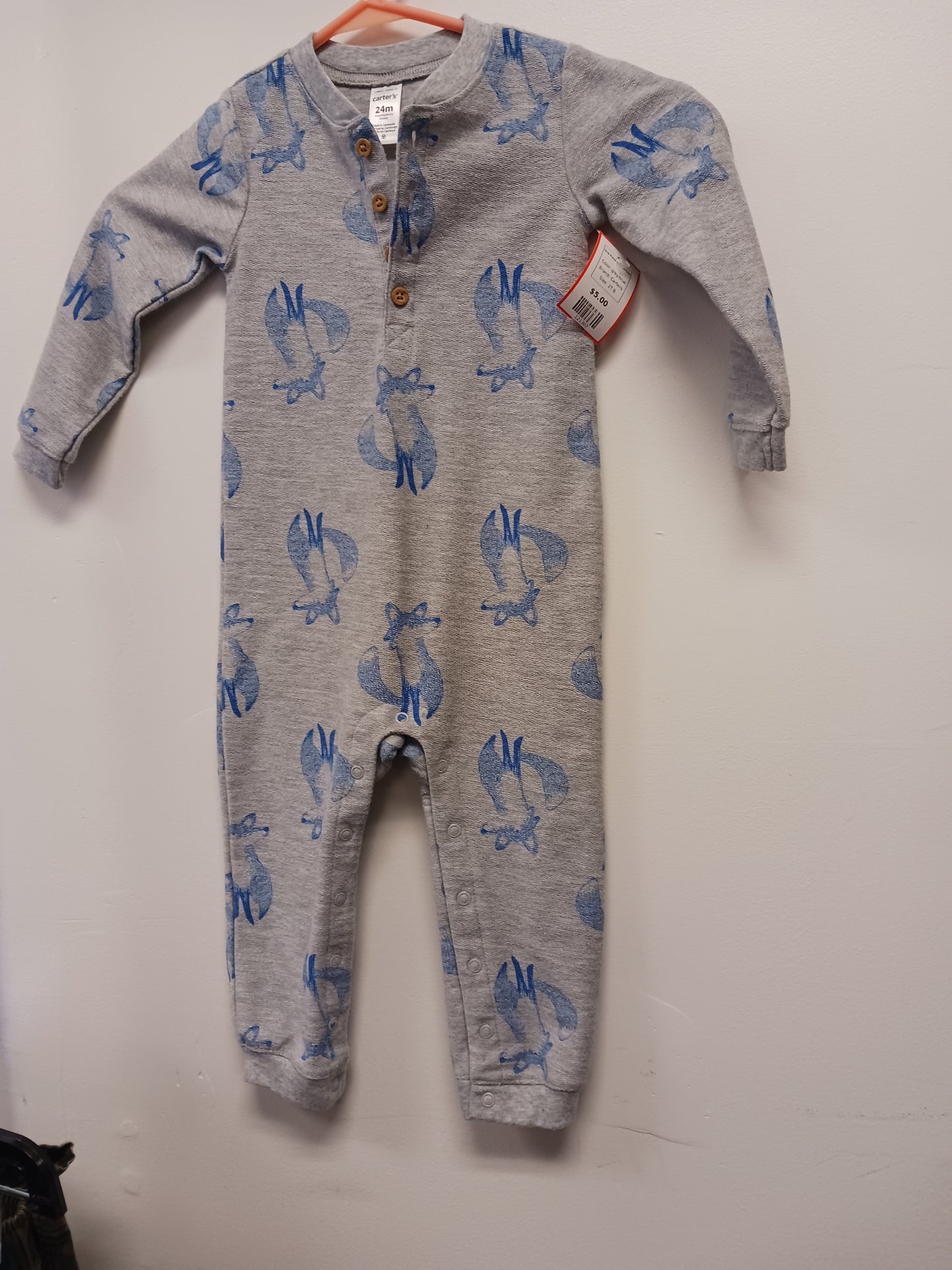 grey/blue Carters One Piece Fox Romper, 2T B