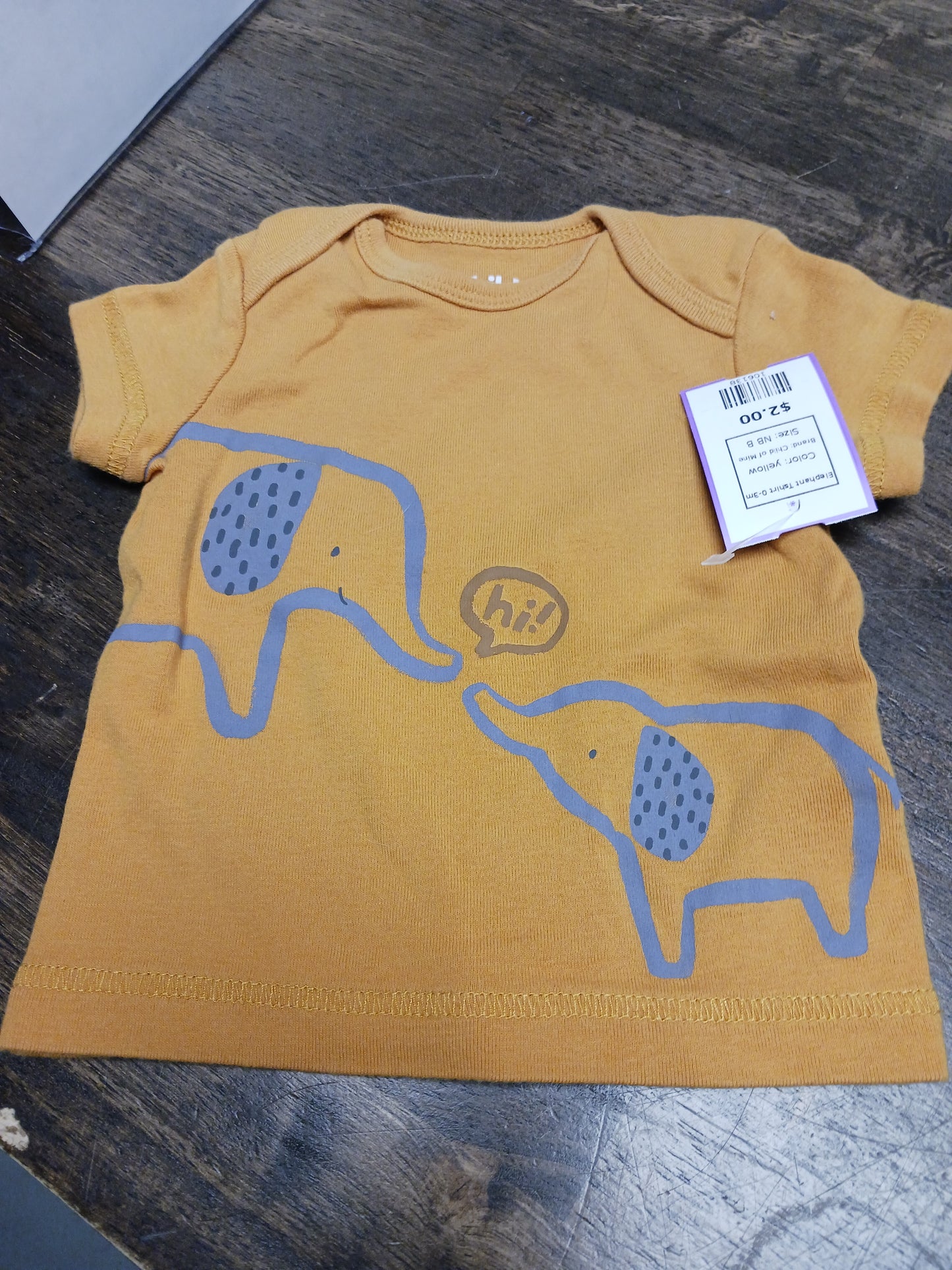 yellow Child of Mine Elephant Tshirt 0-3m, NB B