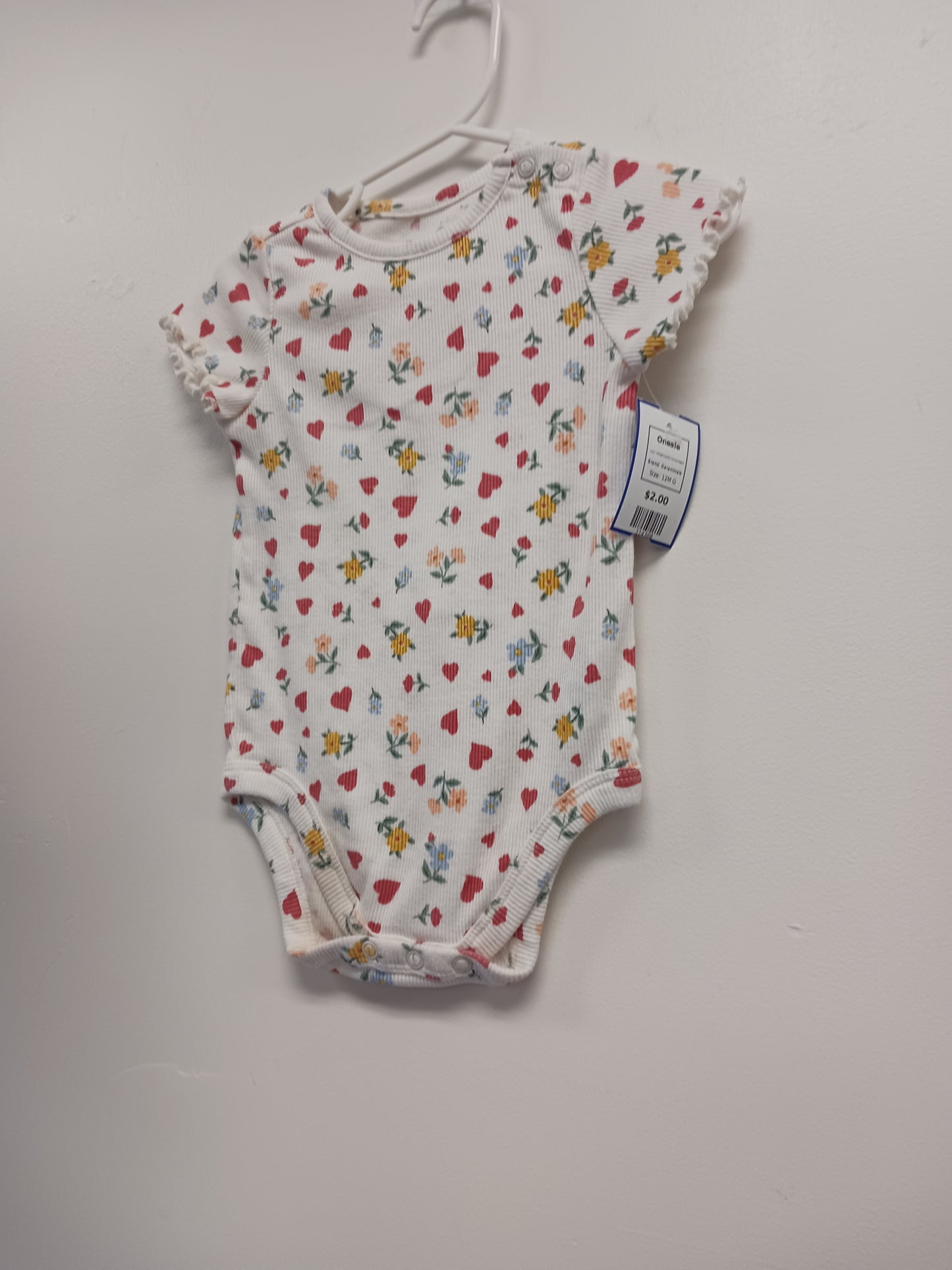 White/Colorful Flower/Heart Garanimals Onesie, 12M G
