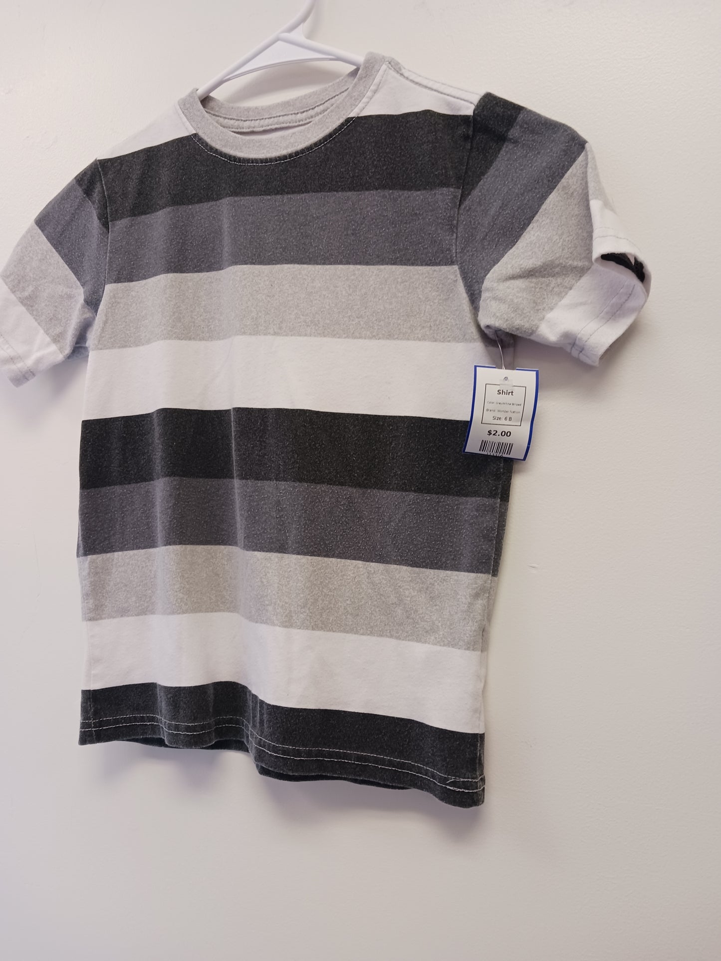 Grey/White Striped Wonder Nation Shirt, 6 B