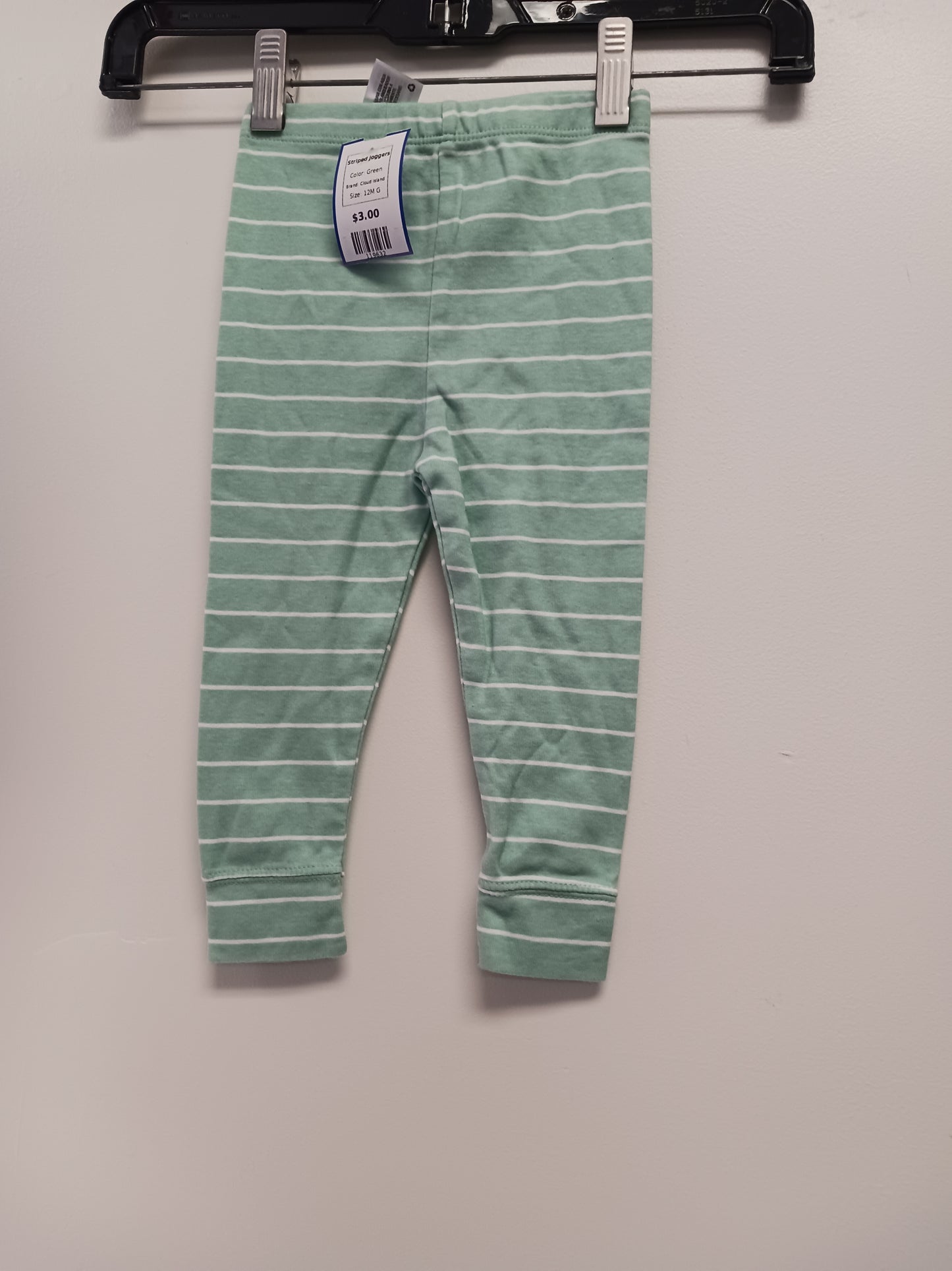 Green Cloud Island Striped Joggers, 12M G