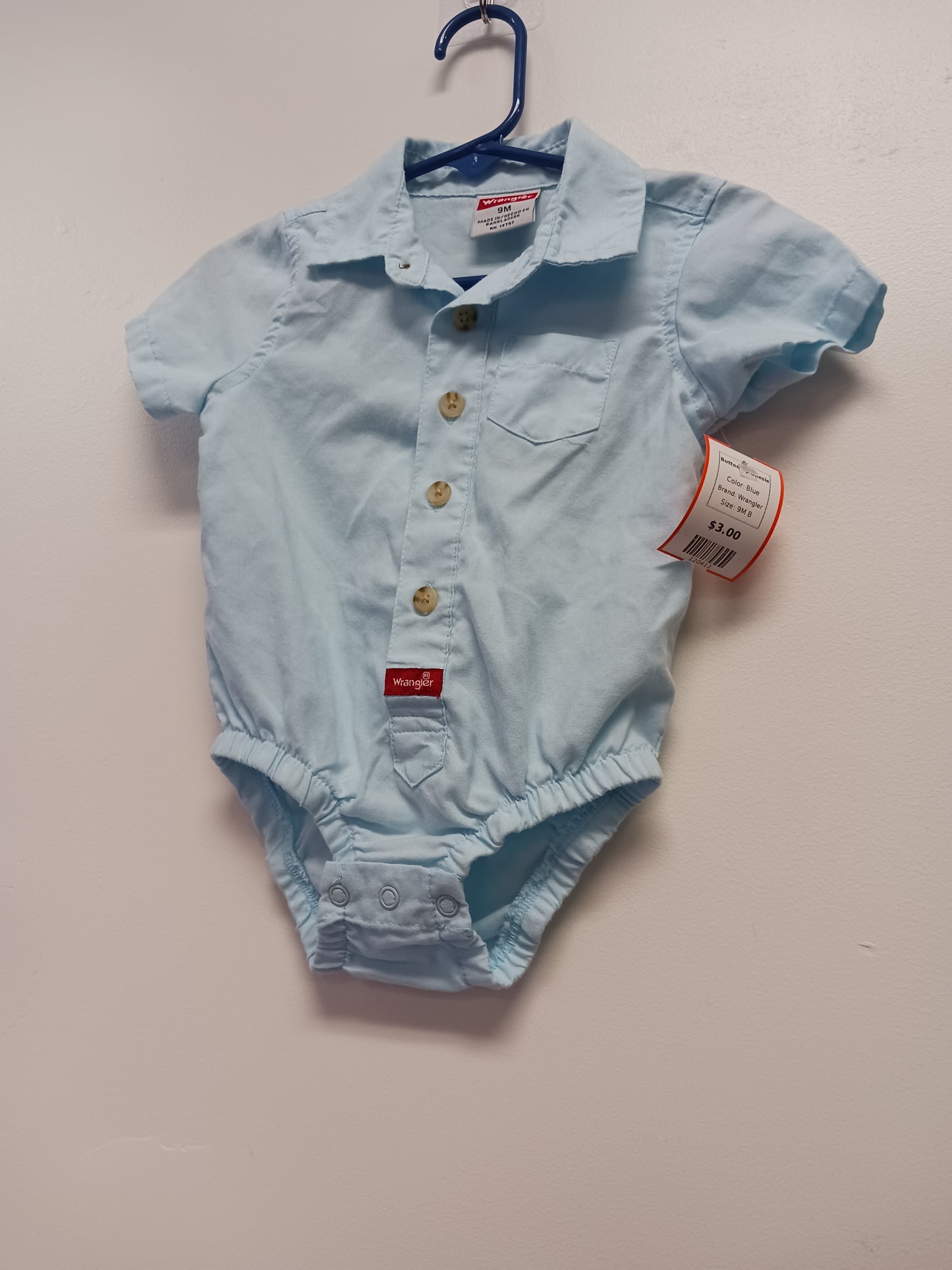 Blue Wrangler Button Up Onesie, 9M B