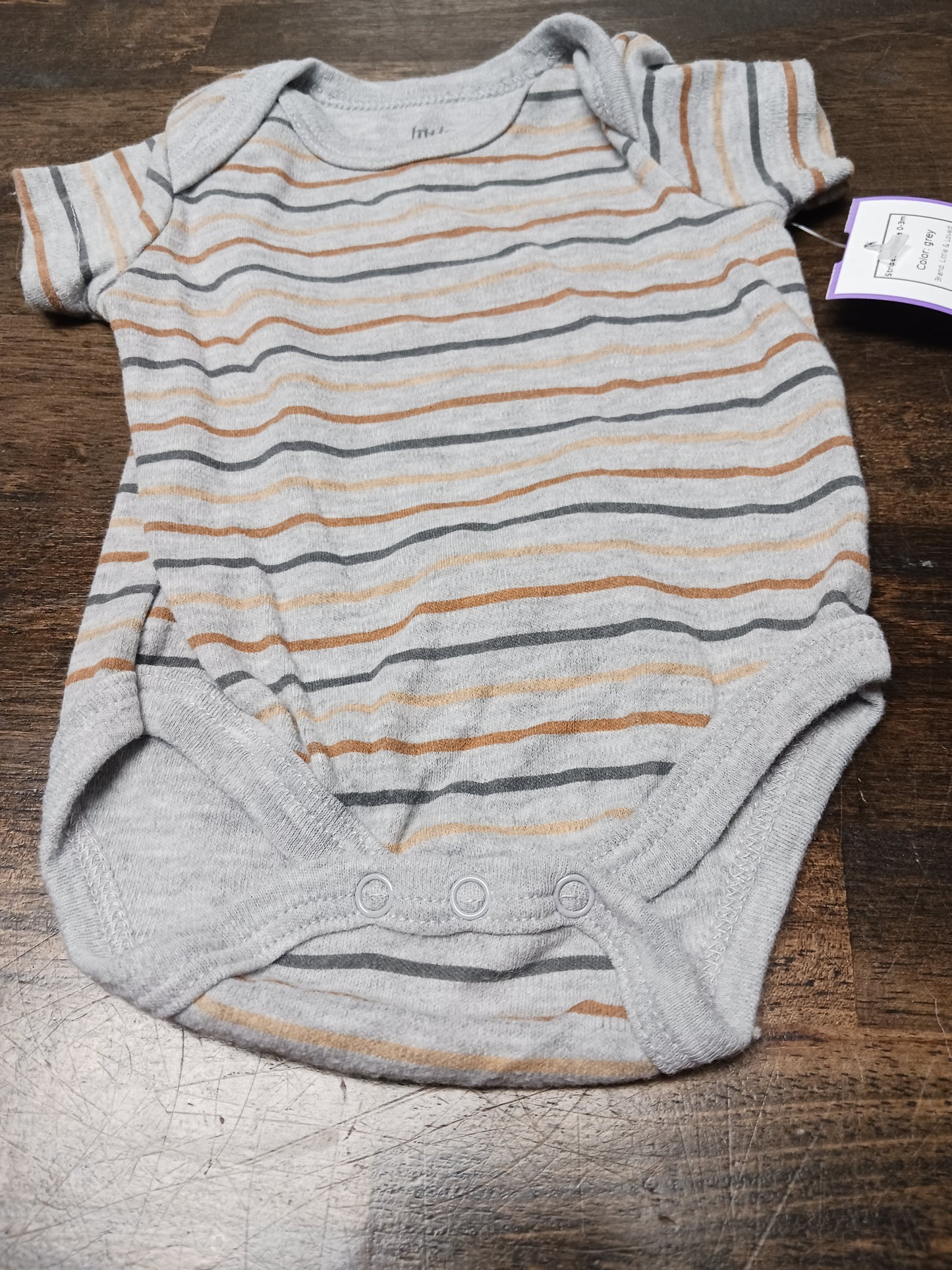 grey Little & Loved Striped Onesie 0-3m, NB B