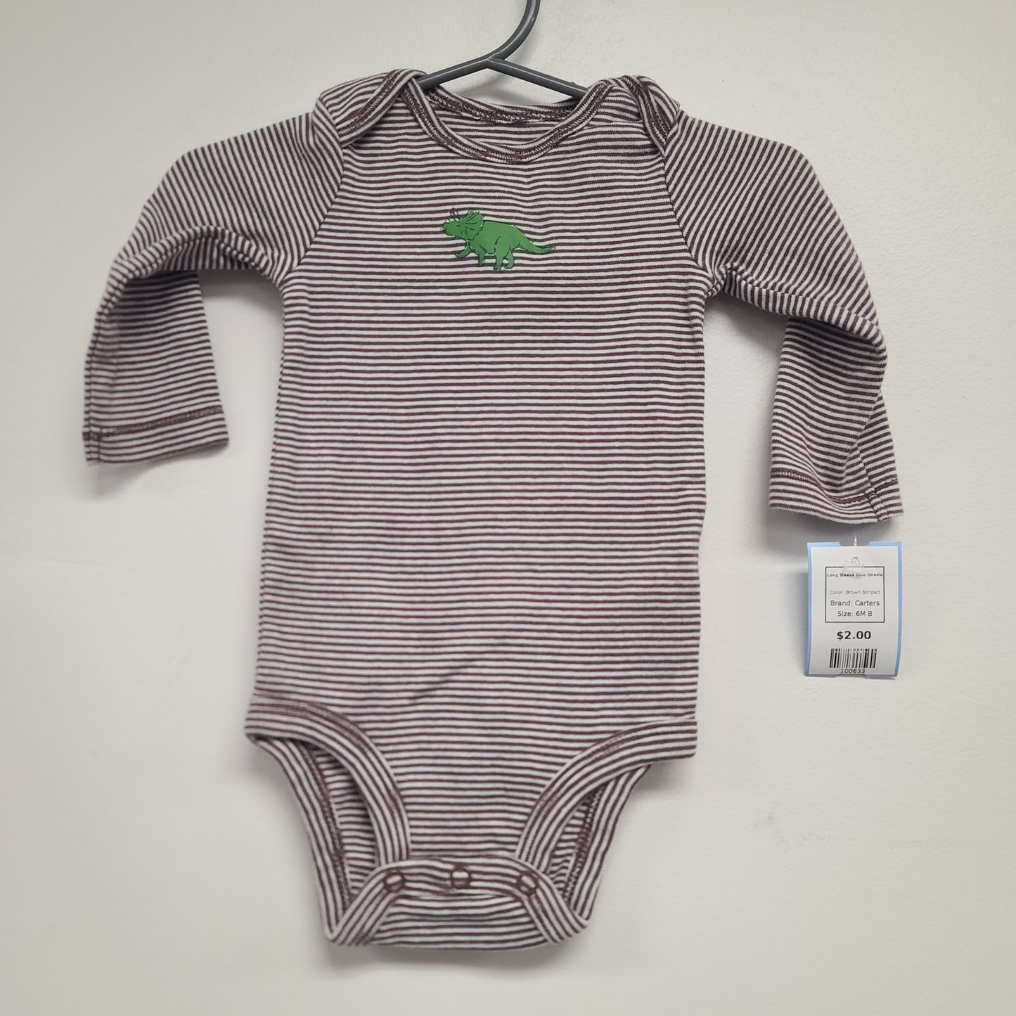 Brown Striped Carters Long Sleeve Dino Onesie, 6M B