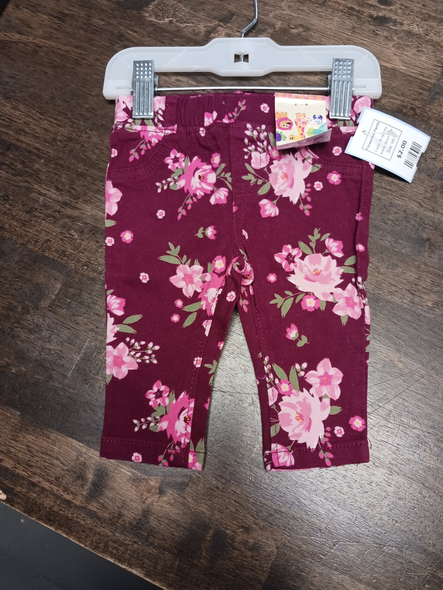 Burgandy Garanimals Flowered Pants, NB G