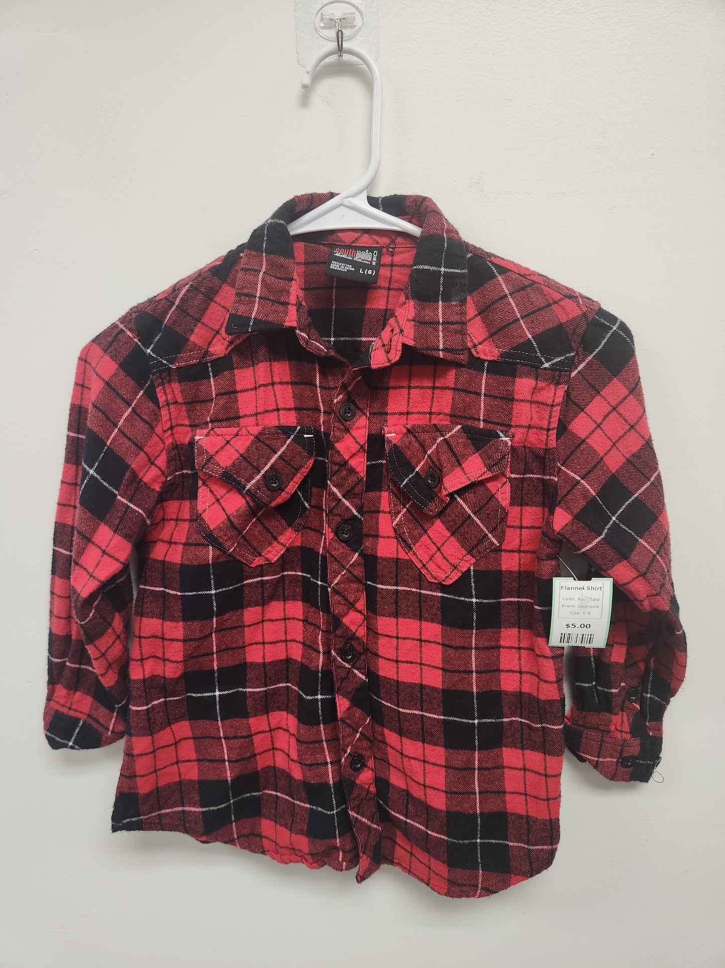 Red Plaid Southpole Flannel Shirt, 6 B