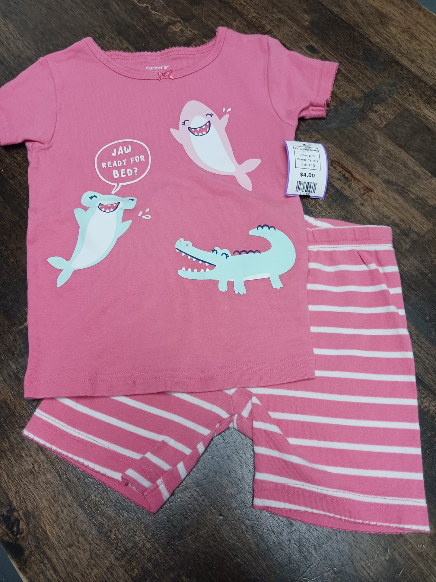 pink Carters 2 Piece PJs Shark, 4T G