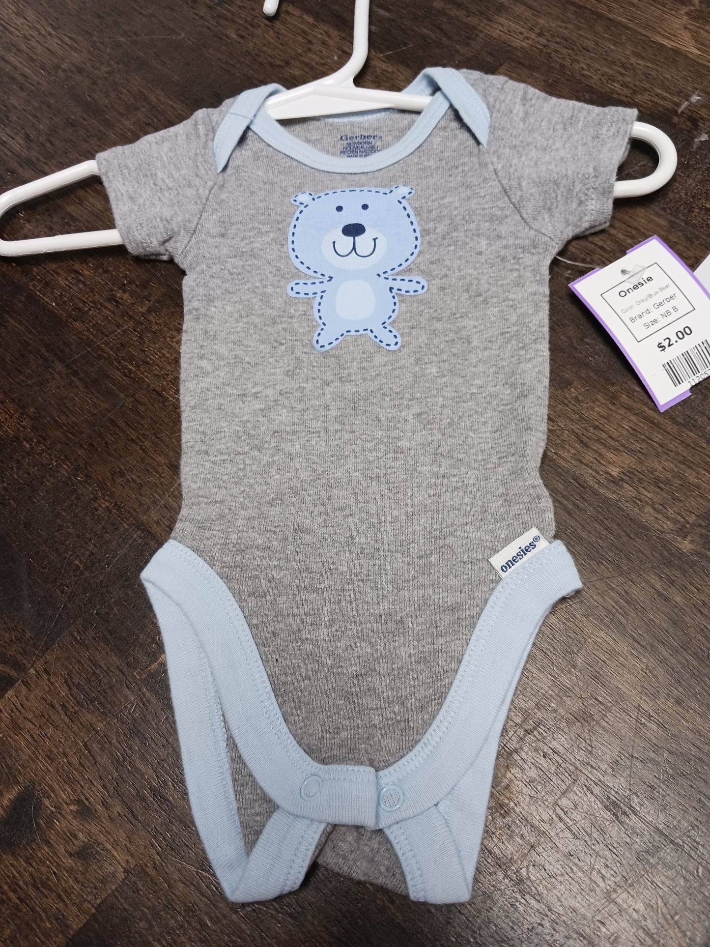Grey/Blue Bear Gerber Onesie, NB B