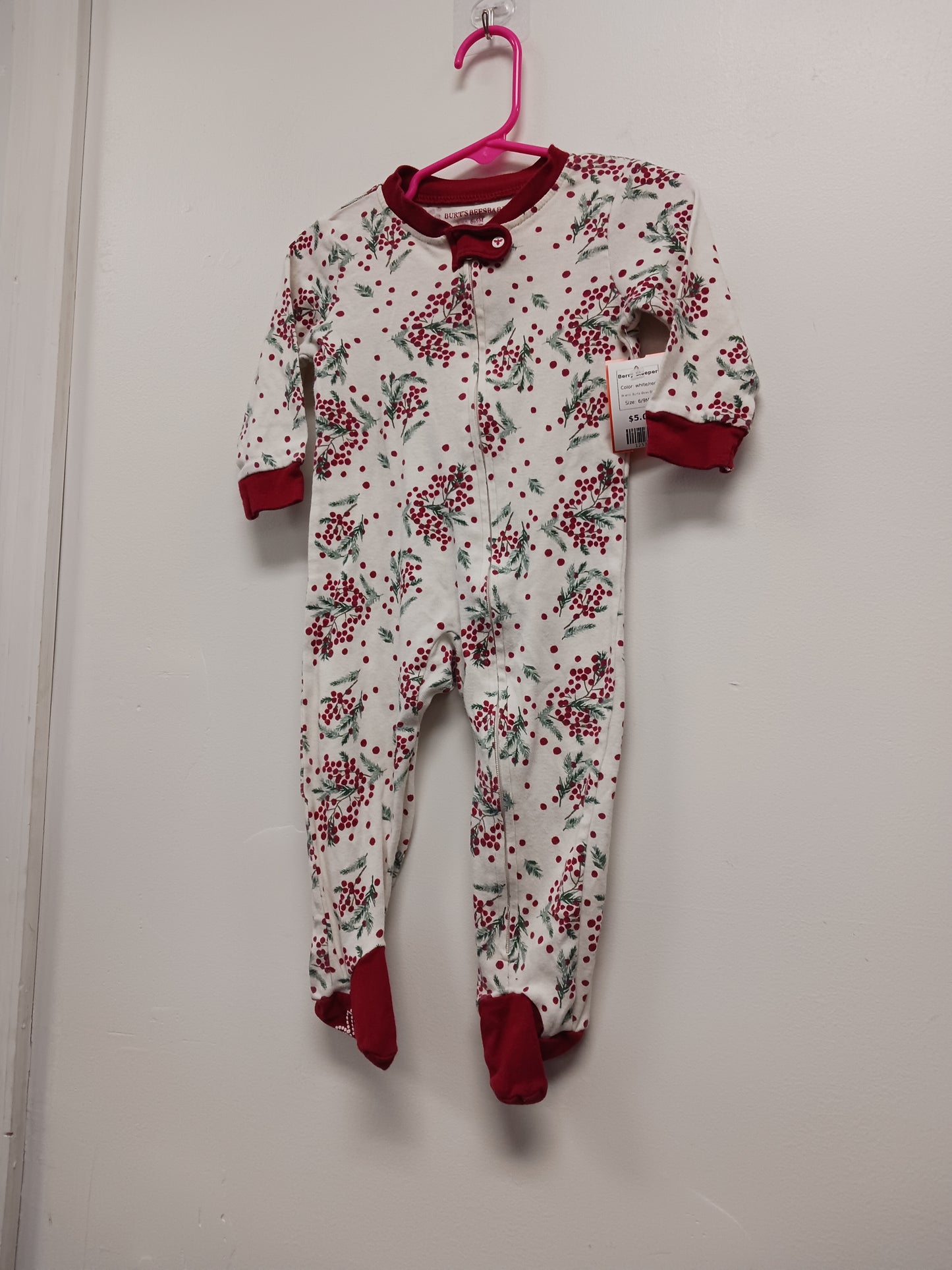 white/red Burts Bees Baby Berry Sleeper, 6/9M G