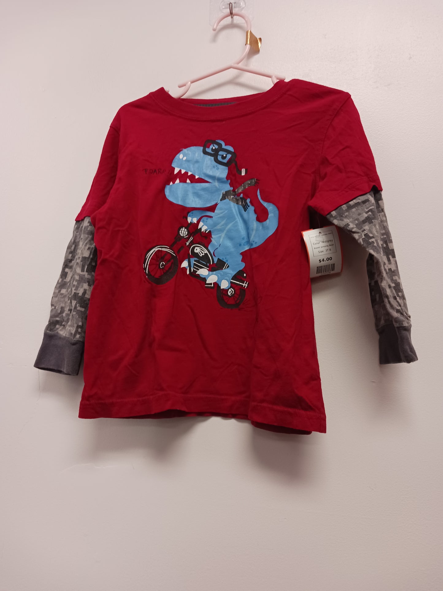 red/grey Jumping Bean Long Sleeve Dinosaur Shirt, 3T B