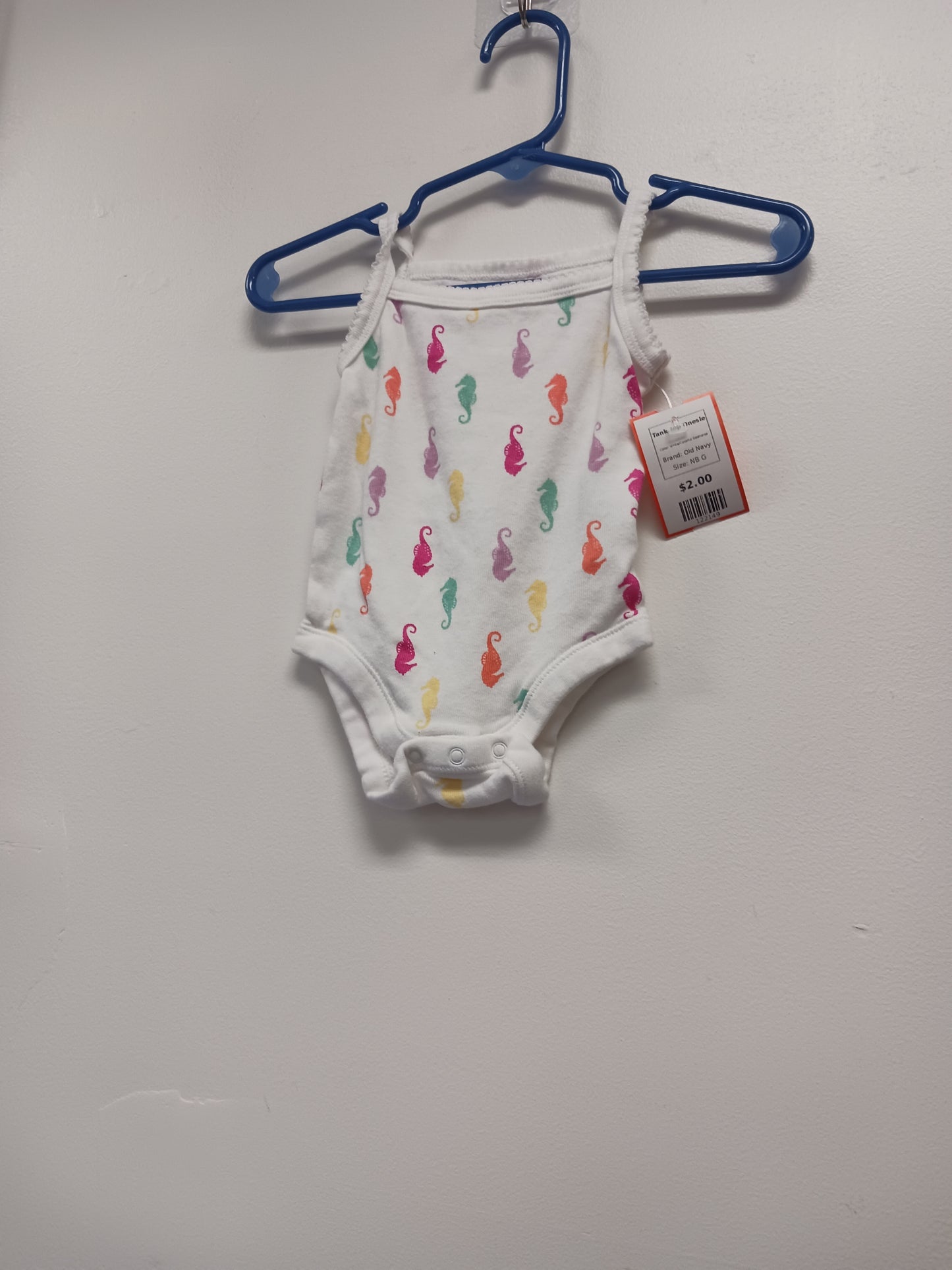 White/Colorful Seahorse Old Navy Tank Top Onesie, NB G