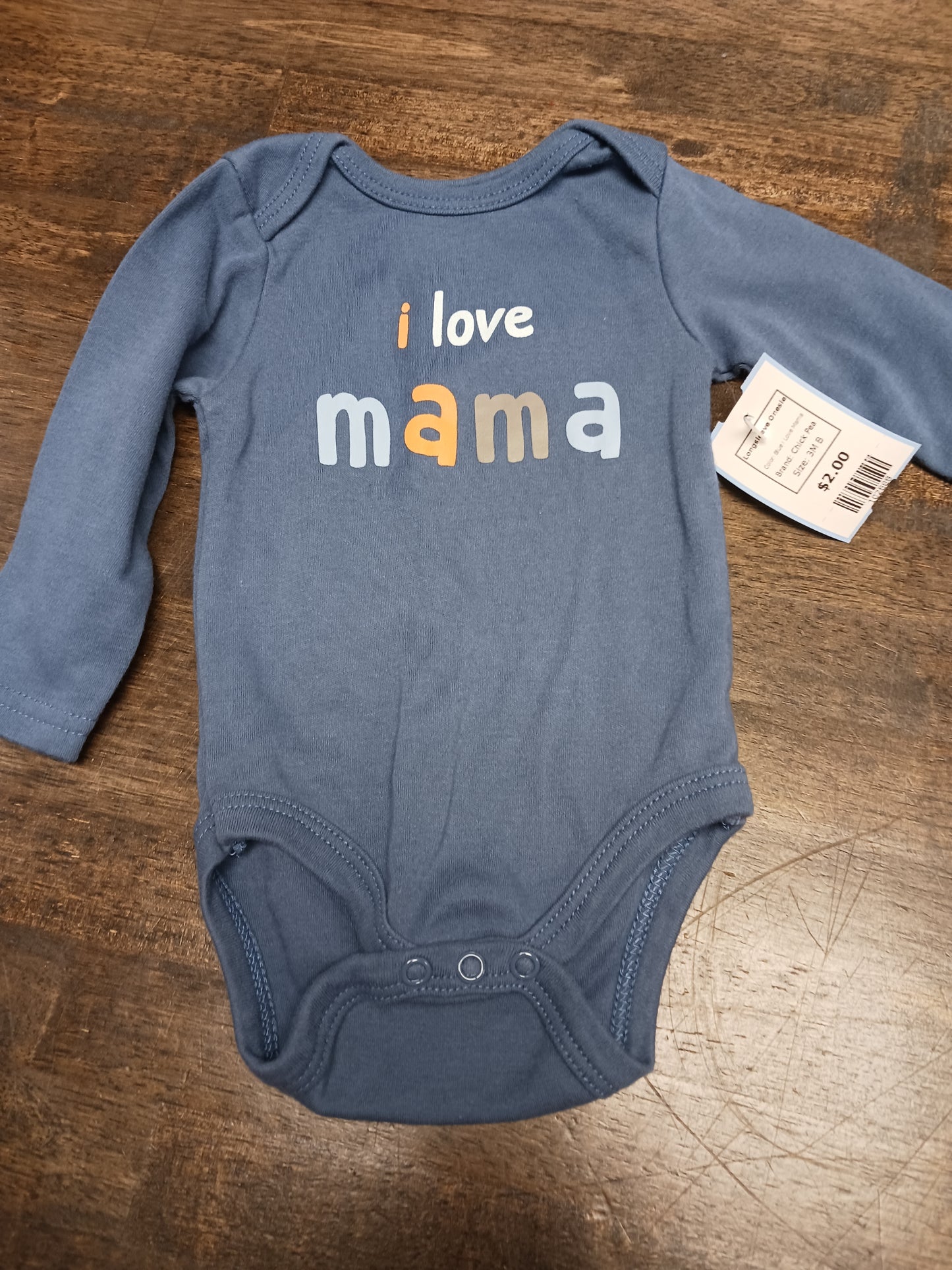 Blue I Love Mama Chick Pea Longsleeve Onesie, 3M B