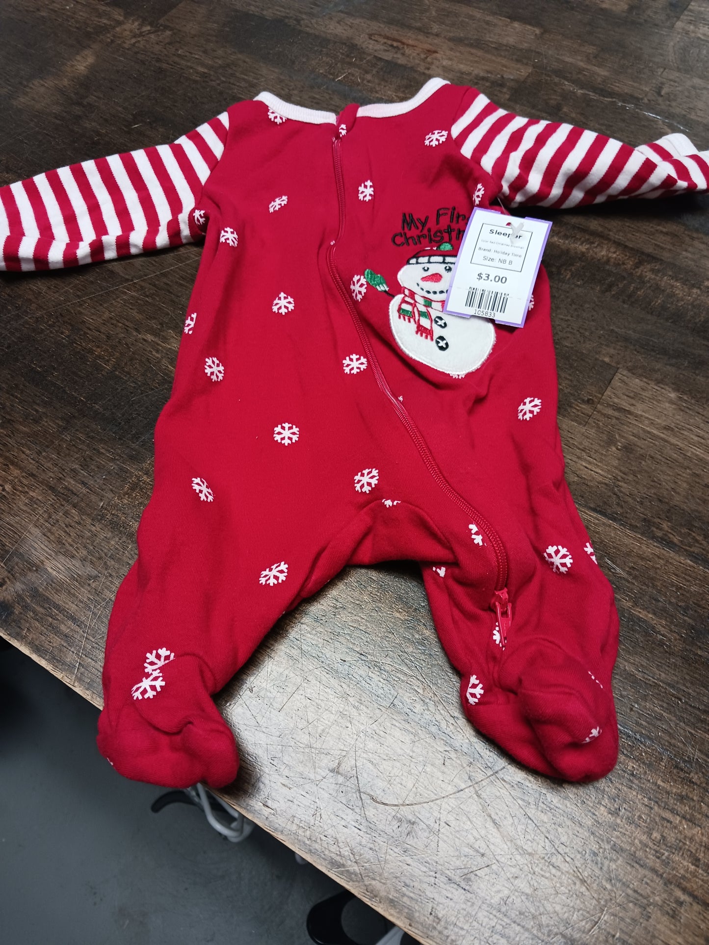 Red Christmas Snowman Holiday Time Sleeper, NB B