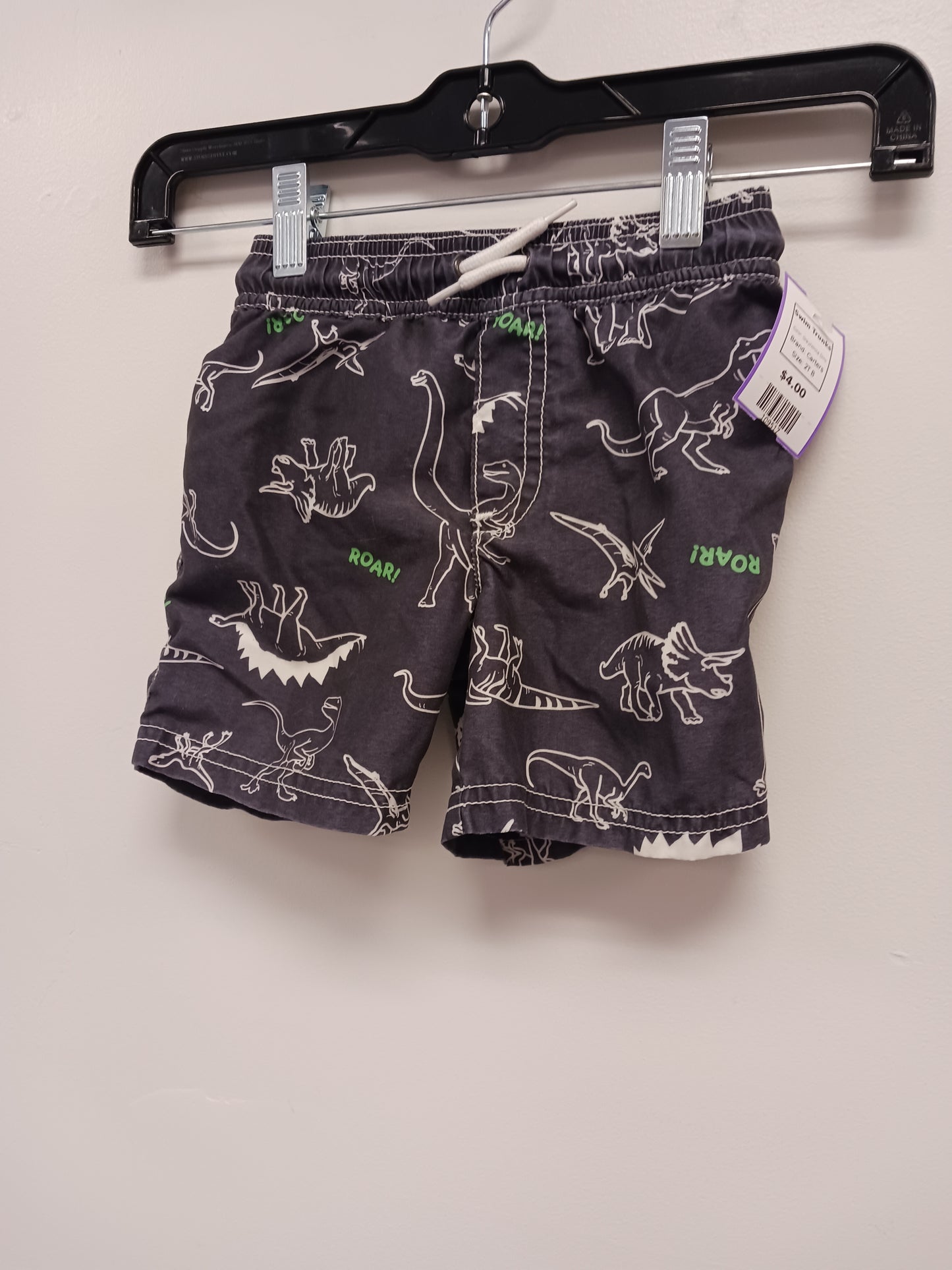 Grey/White Dino Carters Swim Trunks, 2T B