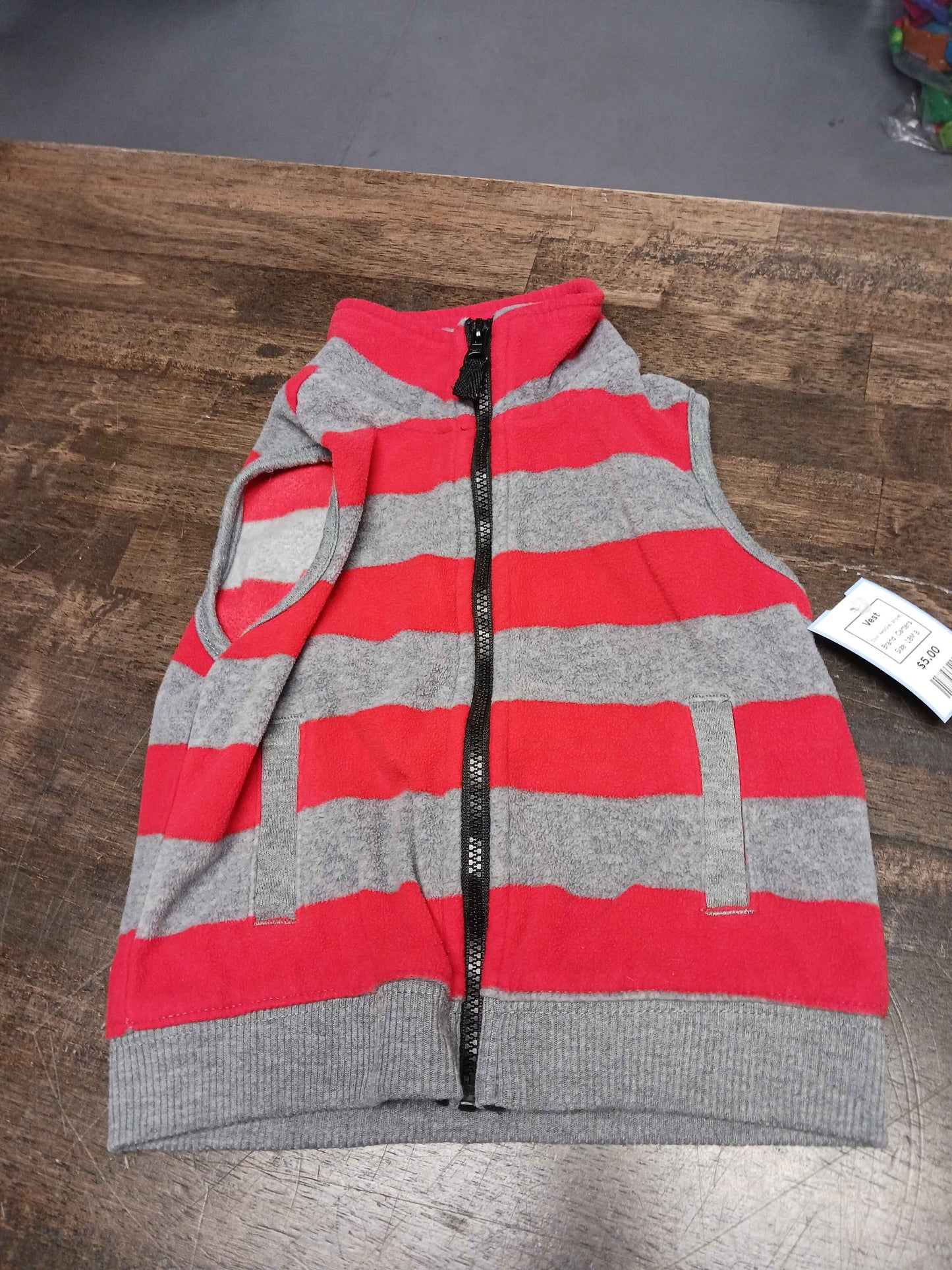 Red/Grey Striped Carters Vest, 18M B