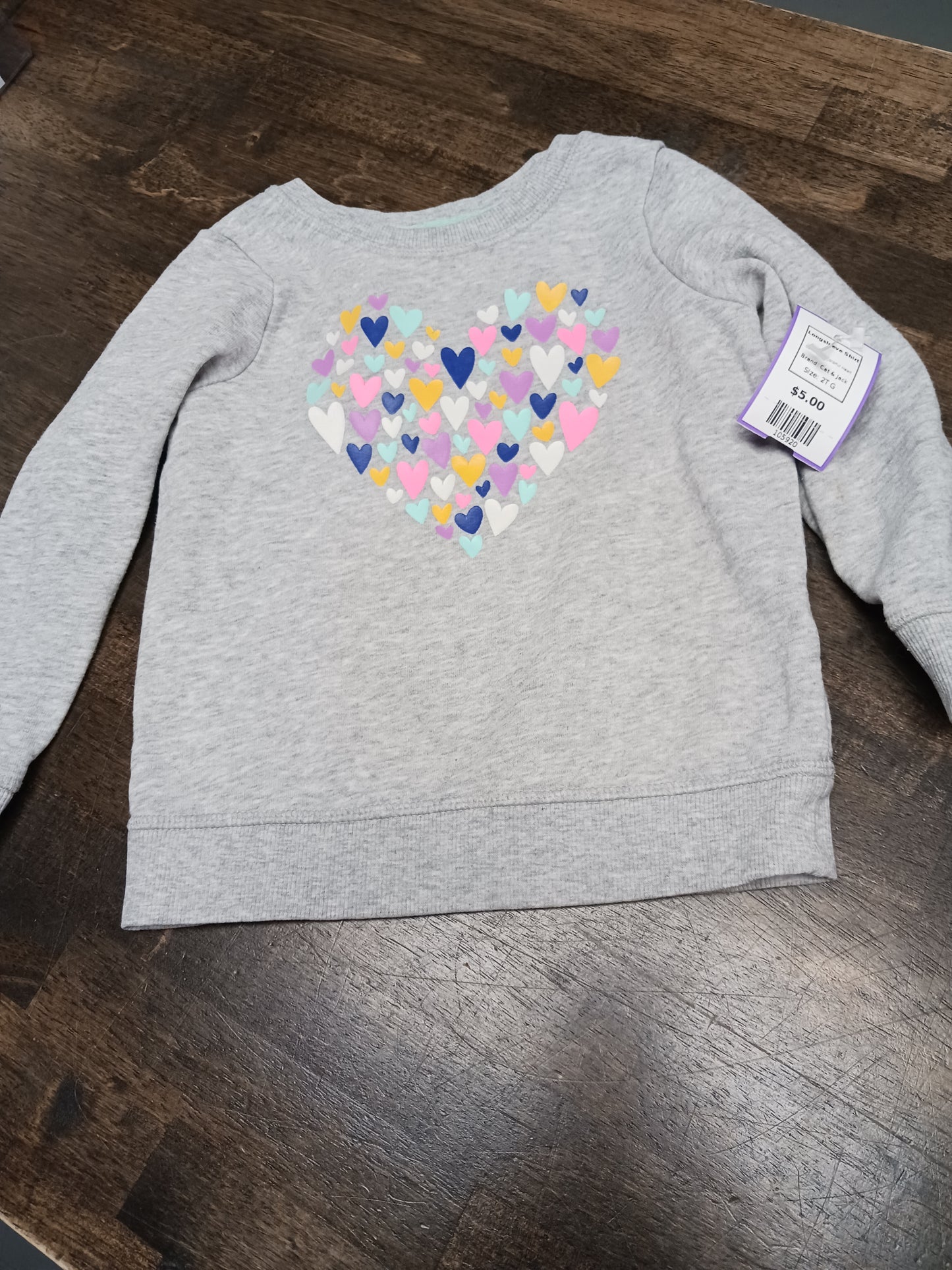 Grey/Colorful Heart Cat & Jack Longsleeve Shirt, 2T G