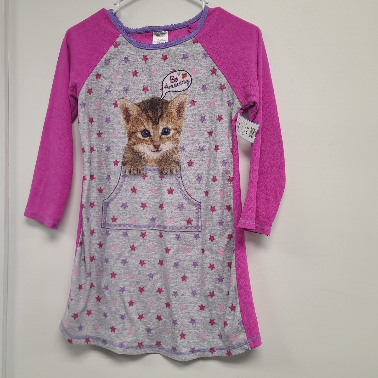 Grey/Pink Kitty Nightgown, 10/12 G