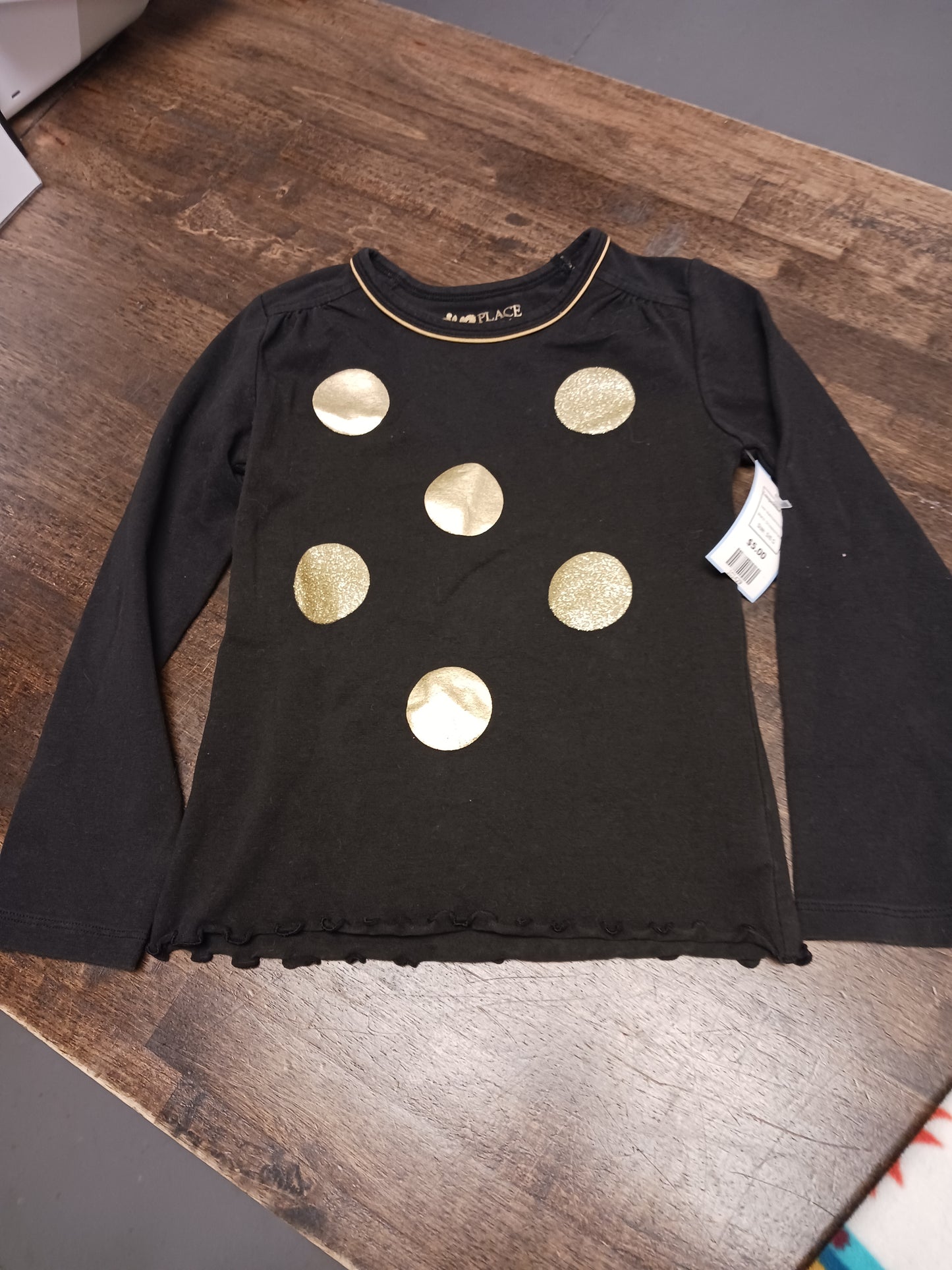 Black/Gold Polka Dot Childrens Place Longsleeve Shirt, 5/6 G