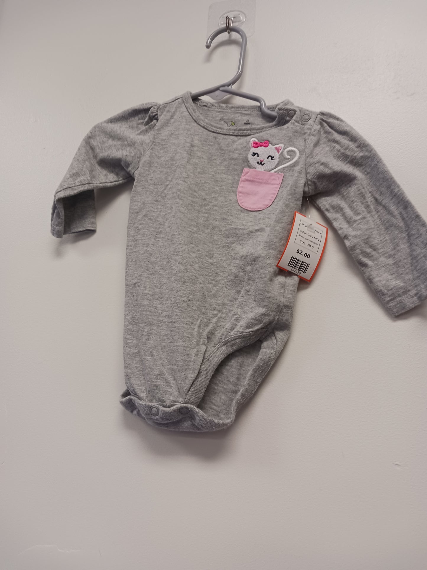Grey Kitty Jumping Bean Longsleeve Onesie, 3M G