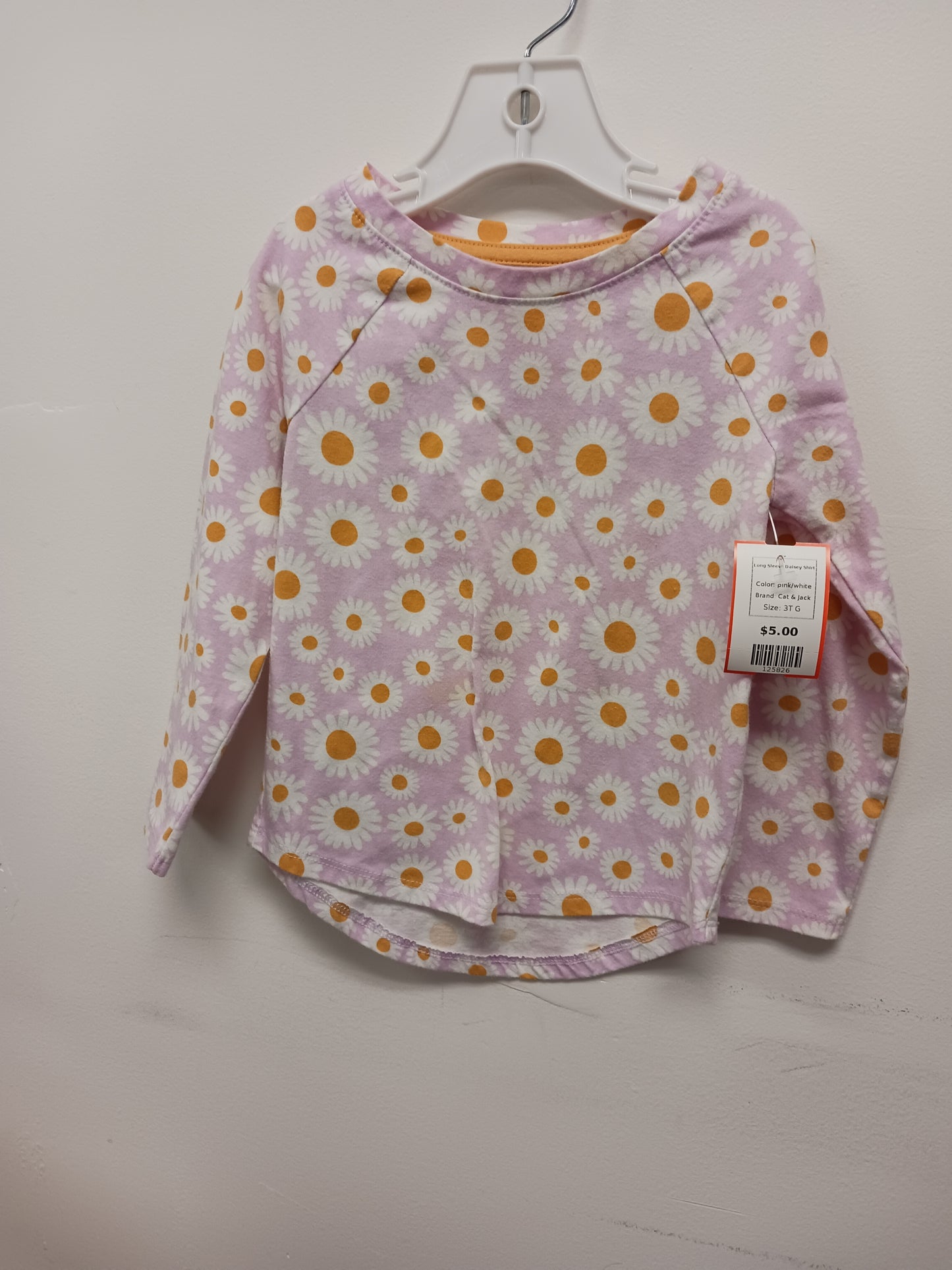 pink/white Cat & Jack Long Sleeve Daisey Shirt, 3T G