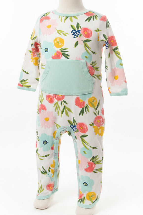 White/Blue Flower Cloud Island Pant One Piece, 12M G