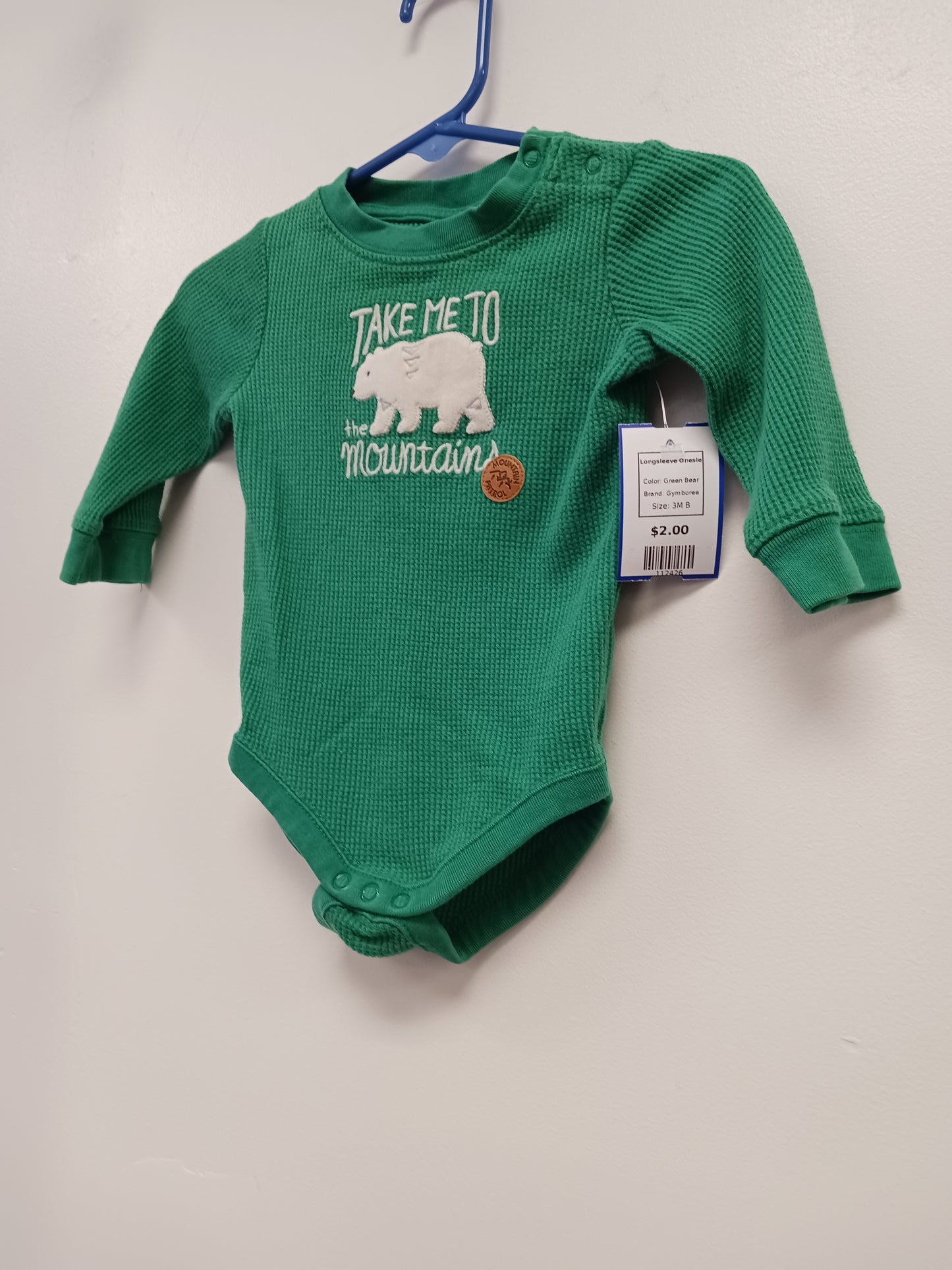 Green Bear Gymboree Longsleeve Onesie, 3M B