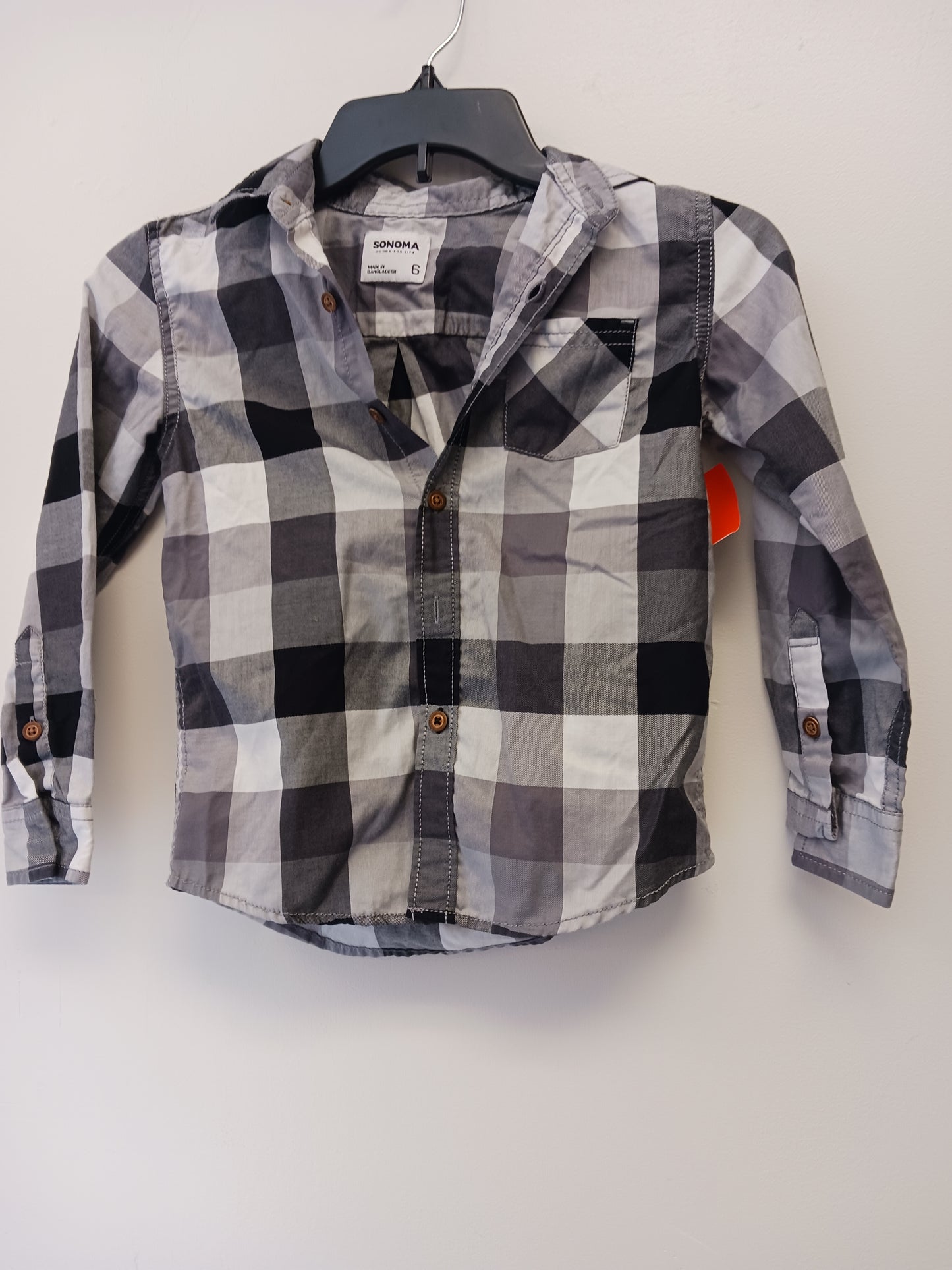 Black/Grey/White Plaid Sonoma Flannel, 6 B