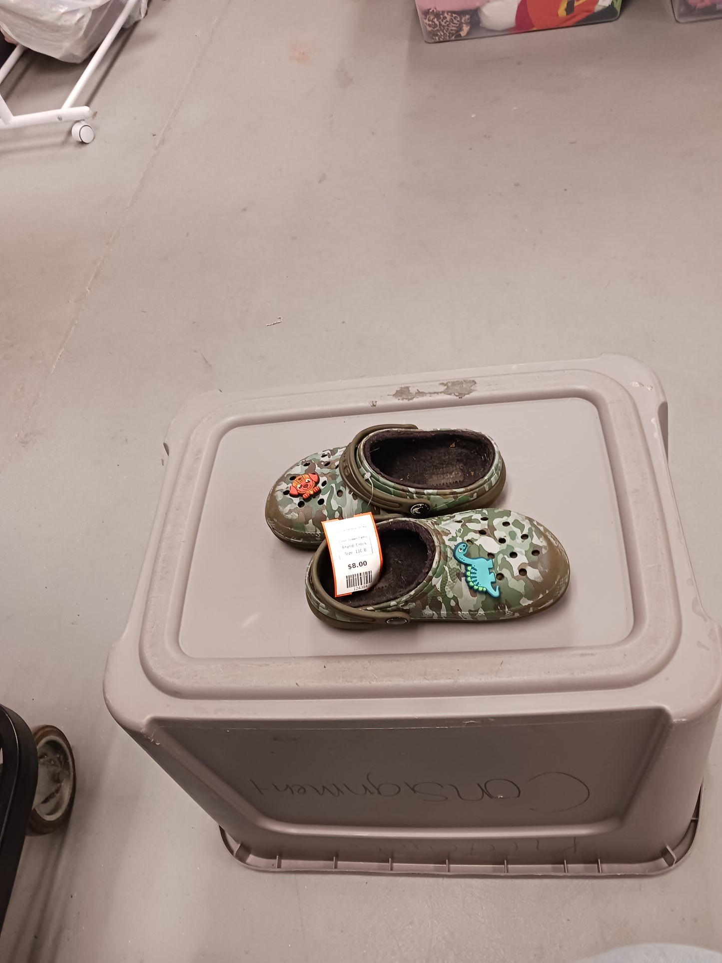 Green Camo Crocs Fur Lined Rubber Shoes, 11C B