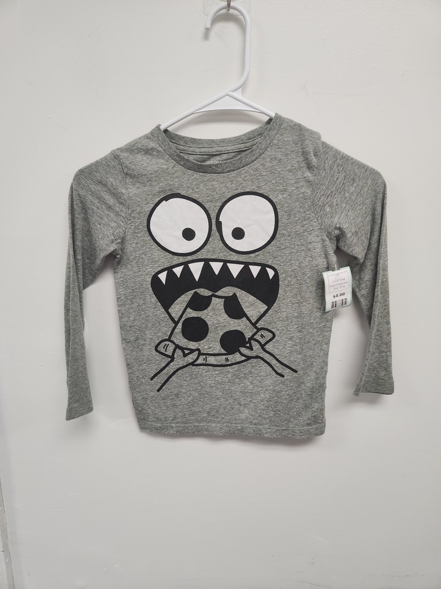 Grey Childrens Place Long Sleeve Monster Shirt, 5T B