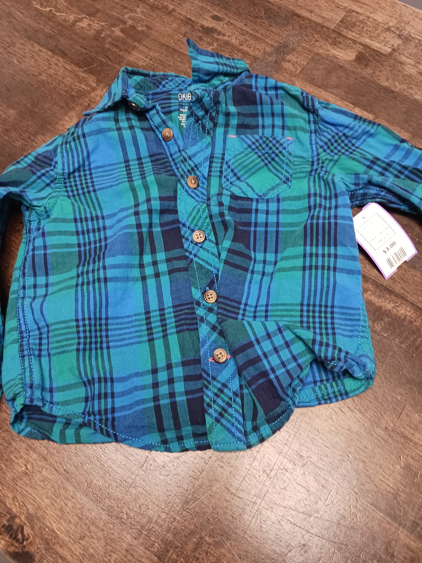Blue/Green Plaid Okie Dokie Longsleeve Button Up, 2T B