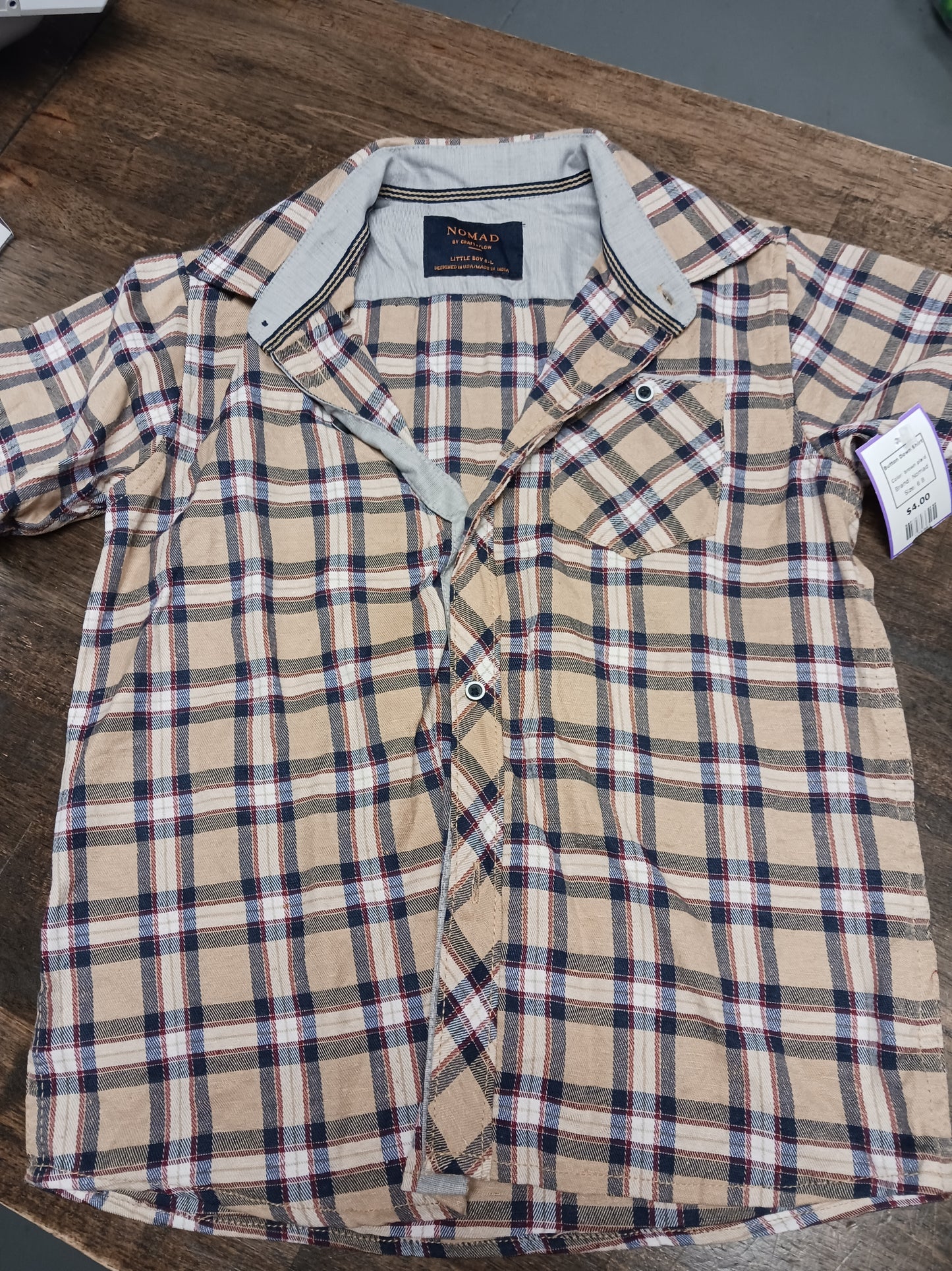 brown plaid Nomad Button Down Shirt, 6 B