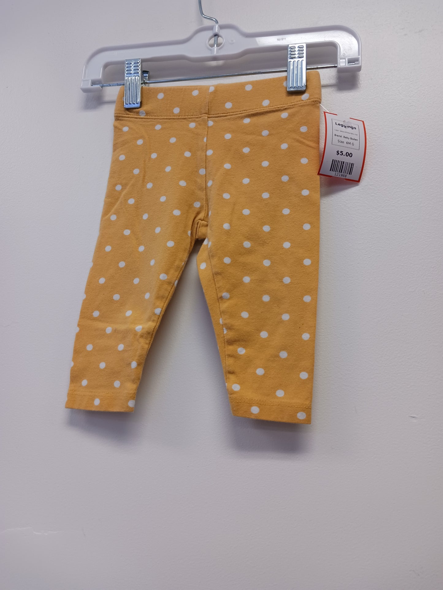 Yellow/White Polka Dot Baby Boden Leggings, 6M G