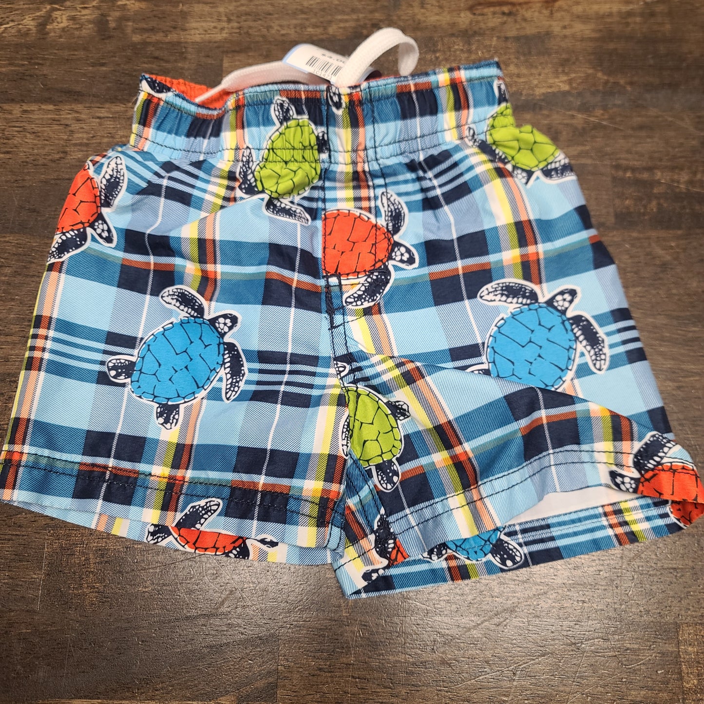 blue plaid turtle swim trunks, 6M B