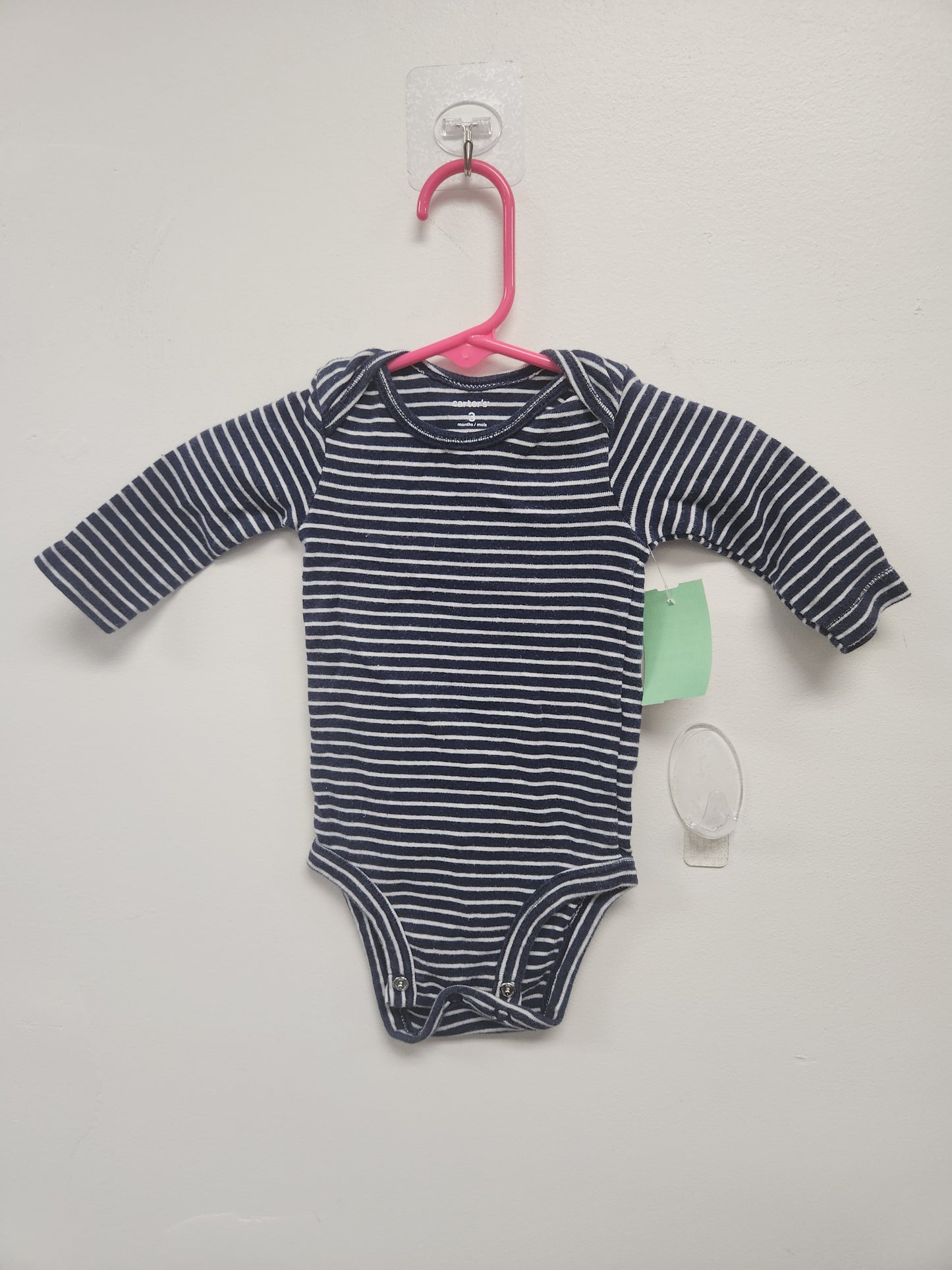 Navy/White Striped Carters Longsleeve Onesie, 3M B