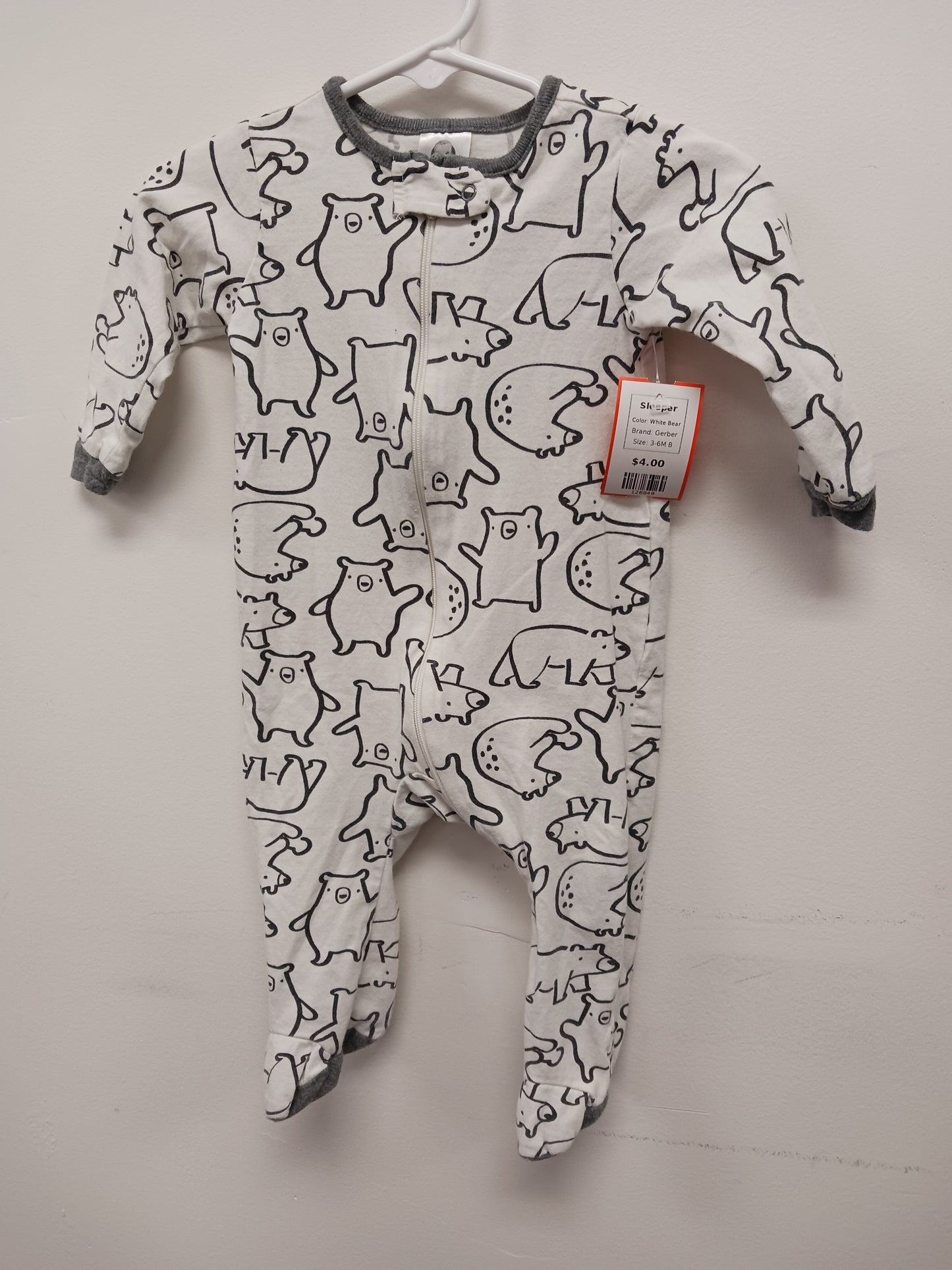 White Bear Gerber Sleeper, 3-6M B