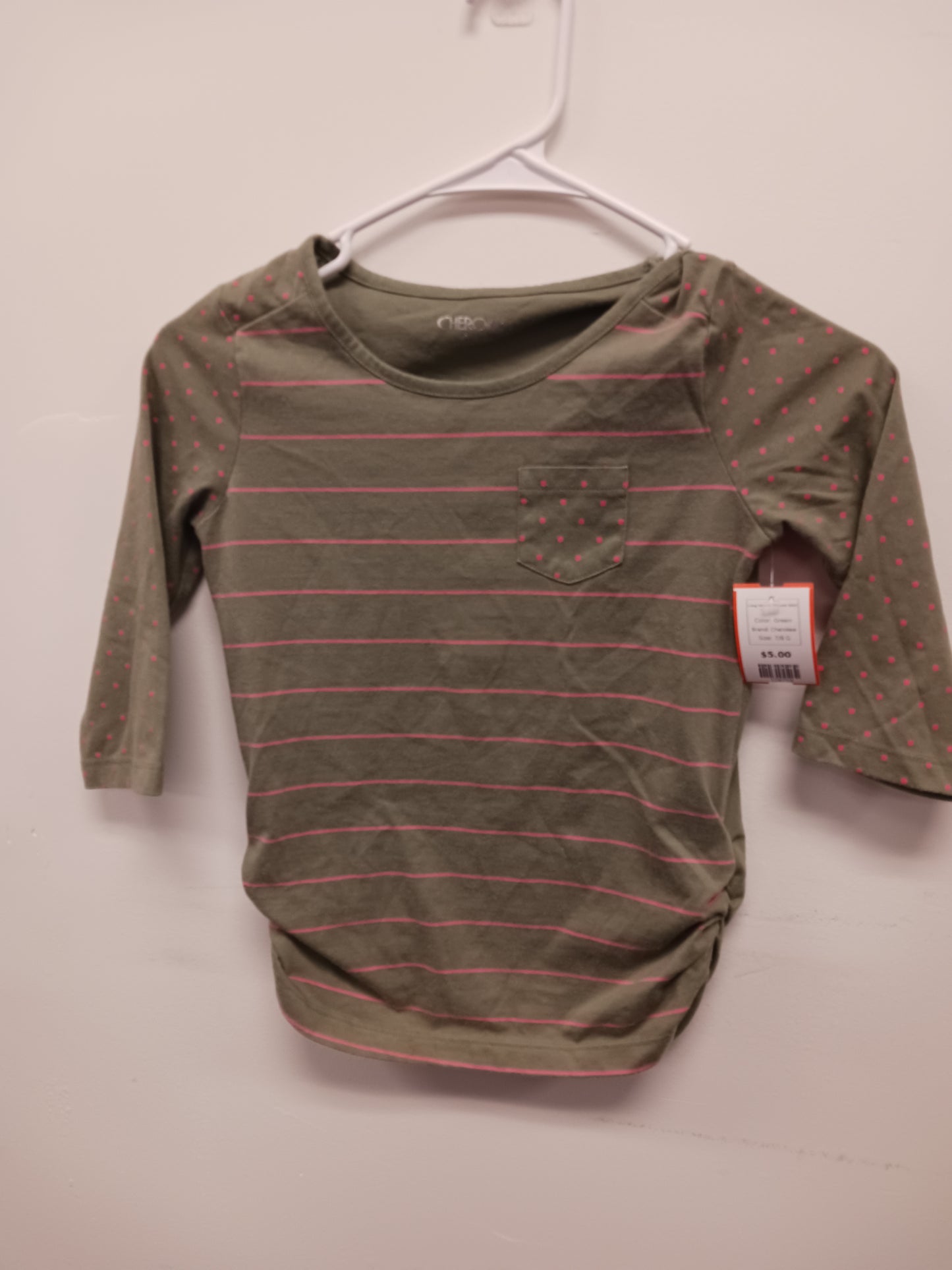 Green Cherokee Long Sleeve Striped Shirt, 7/8 G