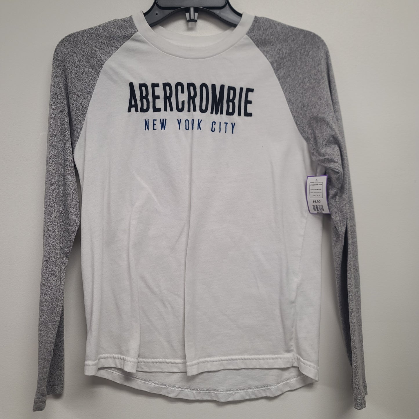 White/Grey Abercrombie Kids Longsleeve Shirt, 14 B
