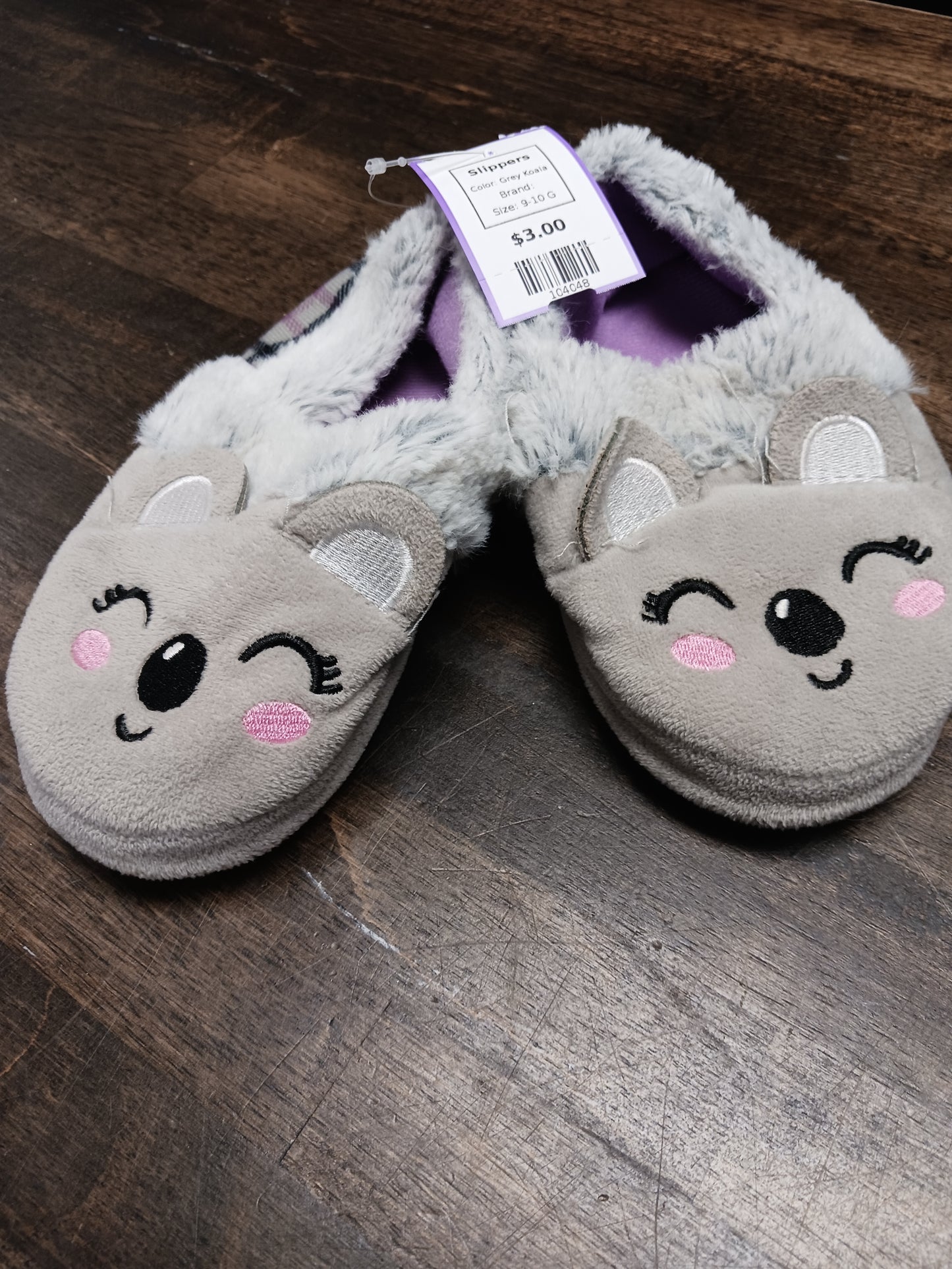 Grey Koala Slippers, 9-10 G