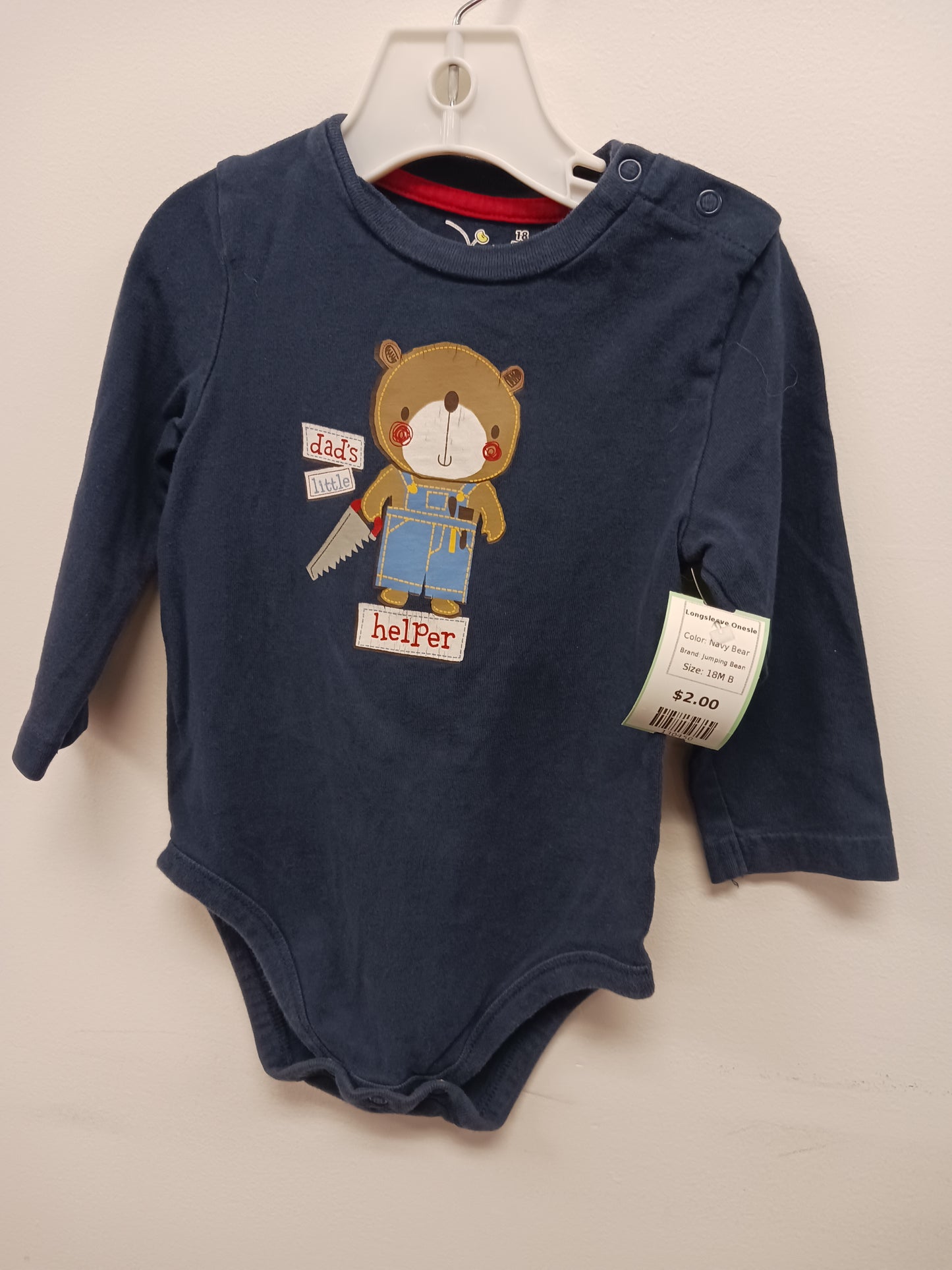 Navy Bear Jumping Bean Longsleeve Onesie, 18M B
