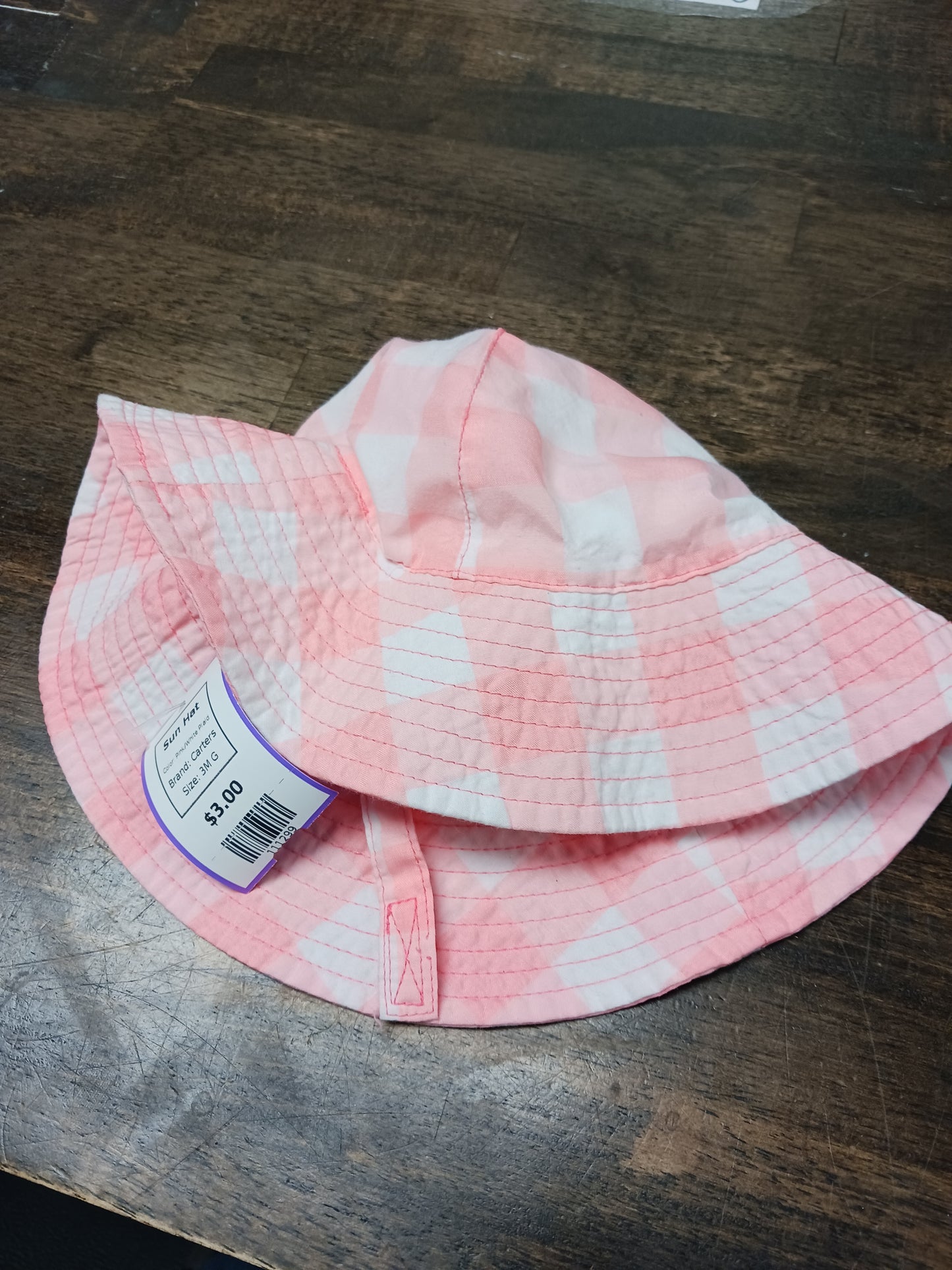 Pink/White Plaid Carters Sun Hat, 3M G