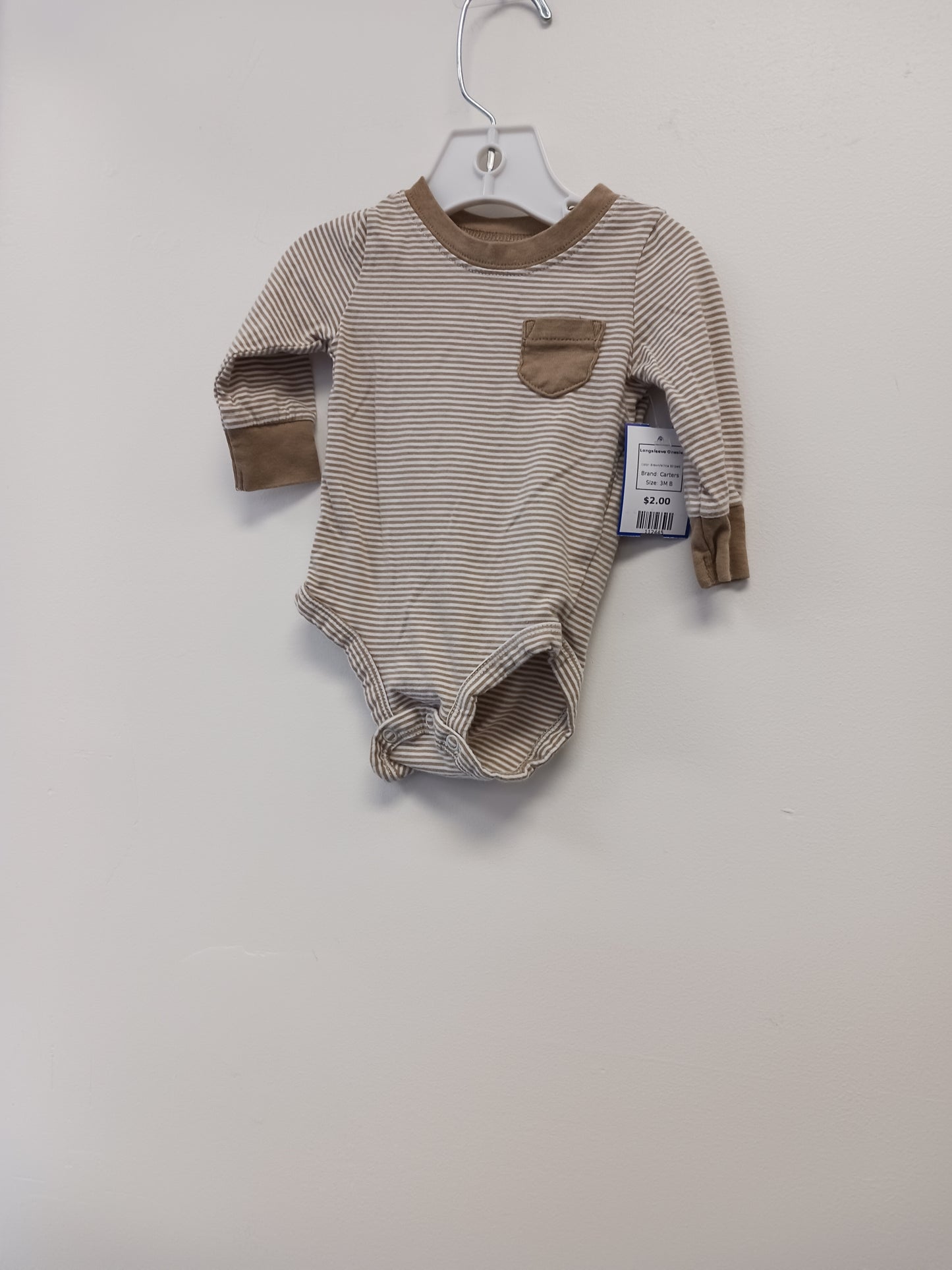 Brown/White Striped Carters Longsleeve Onesie, 3M B