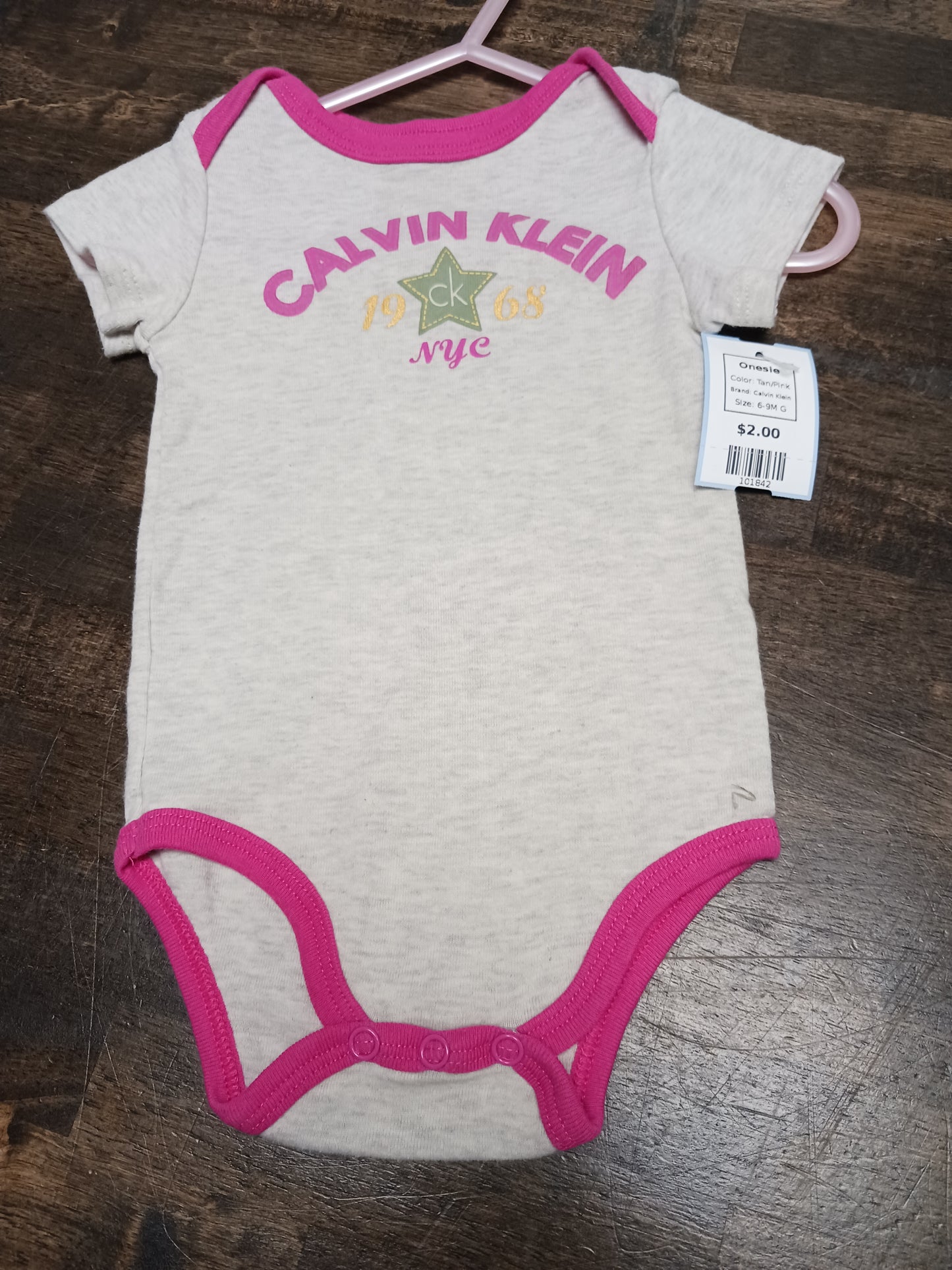 Tan/Pink Calvin Klein Onesie, 6-9M G